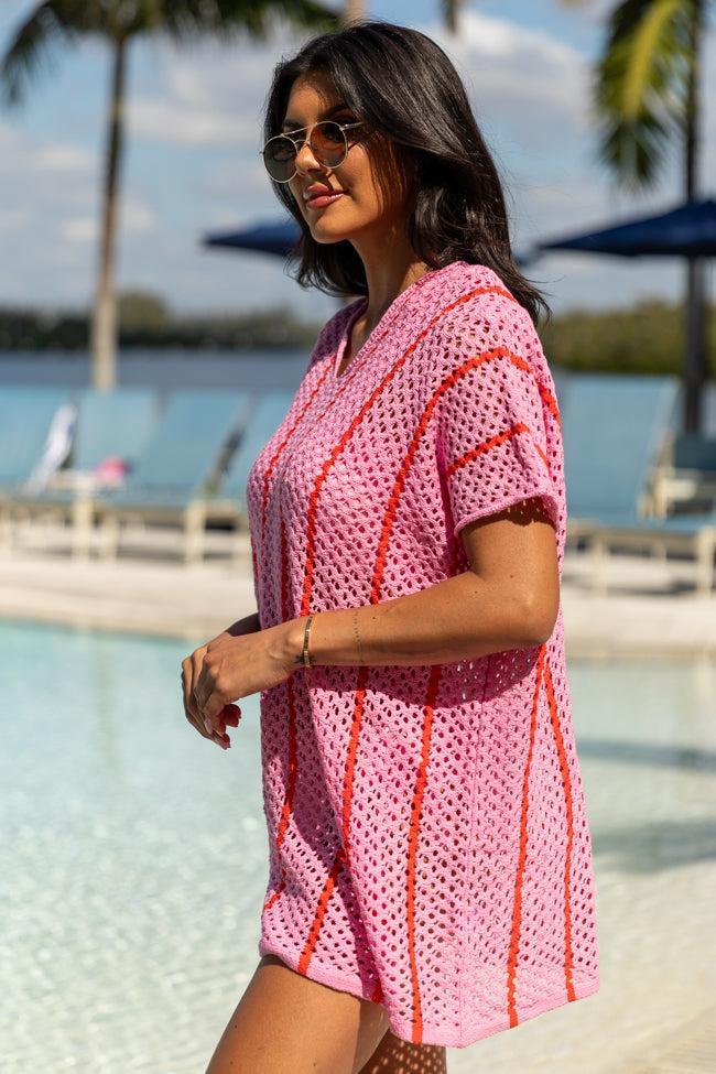 Never Ending Sunny Days Pink and Red Knit Cover Up Product Image