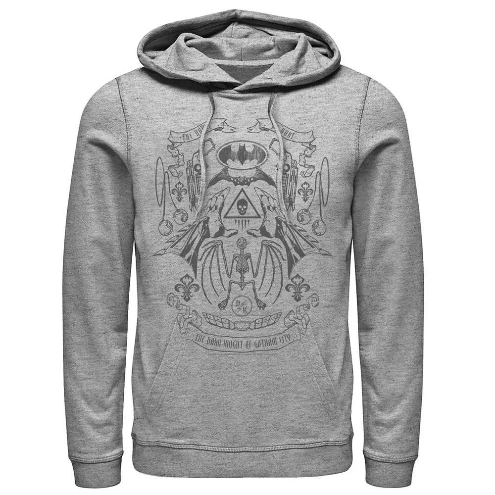Men's Batman Utility Belt Collage Line Art Hoodie, Size: Small, Athletic Grey Product Image