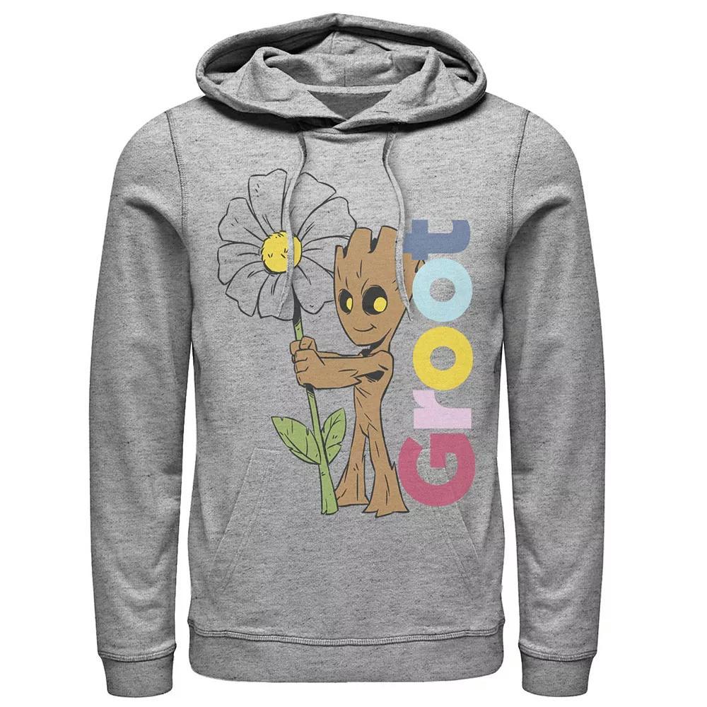 Men's Marvel Guardians Of The Galaxy Groot Flower Portrait Hoodie, Size: Medium, Athletic Grey Product Image