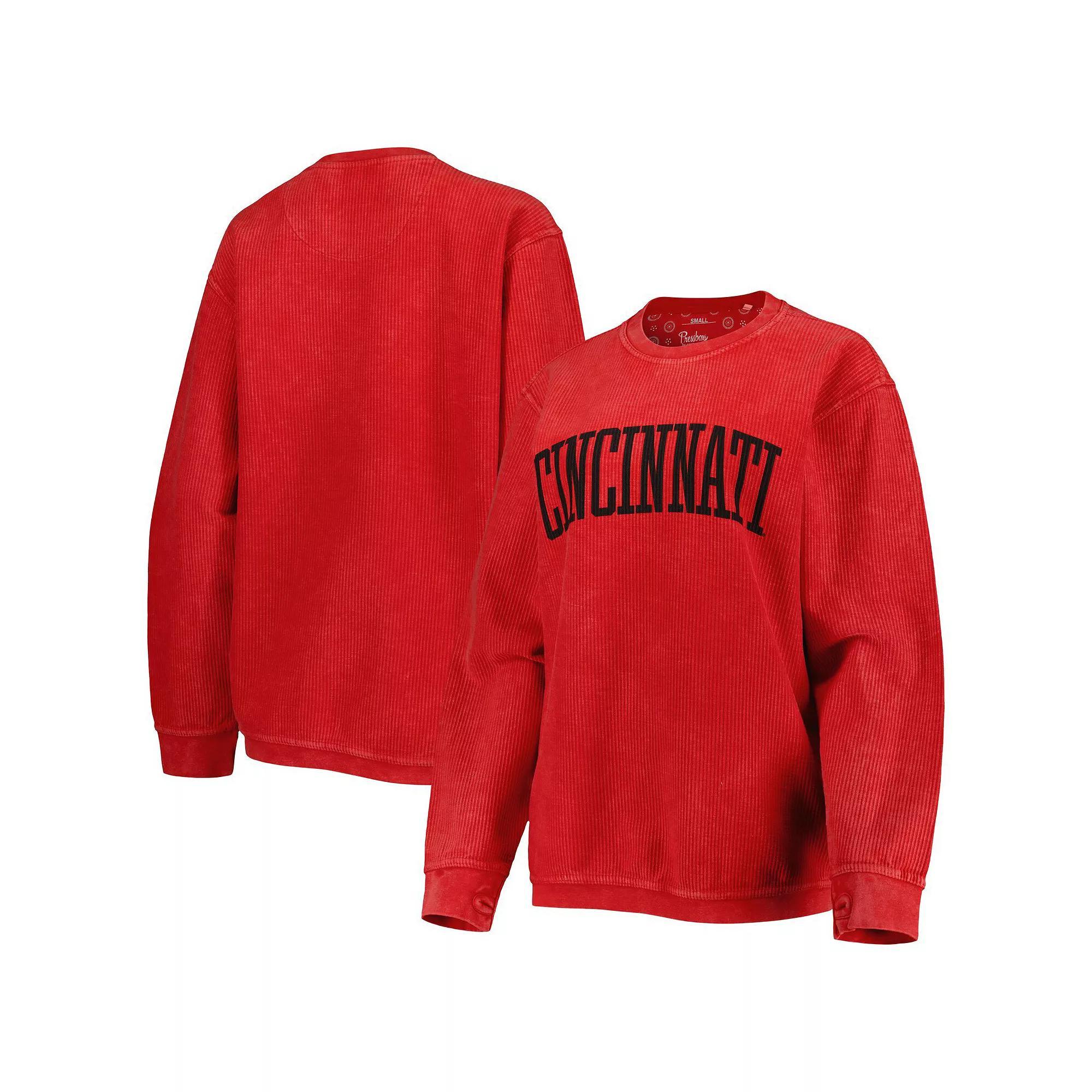 Womens Pressbox Cincinnati Bearcats Comfy Cord Vintage Wash Basic Arch Pullover Sweatshirt Product Image