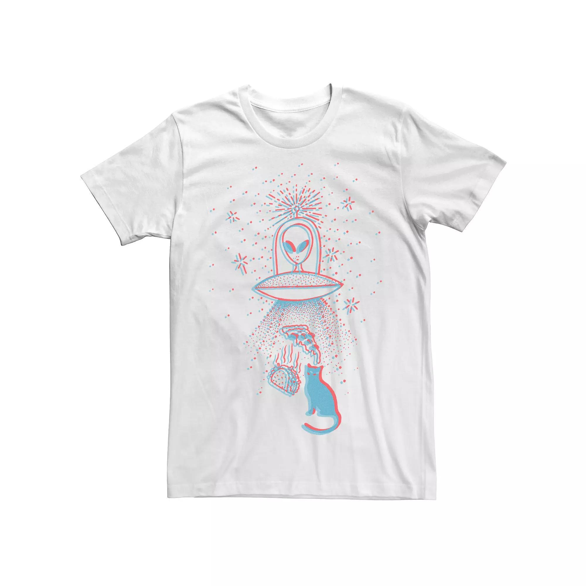 Men's Cats, Pizza And Tacos Being Abducted Graphic Tee, Size: Large, White Product Image