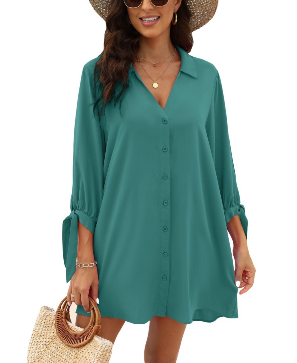 Women's Cupshe Button-Up Swim Cover-Up Dress, Size: XL, Black Product Image