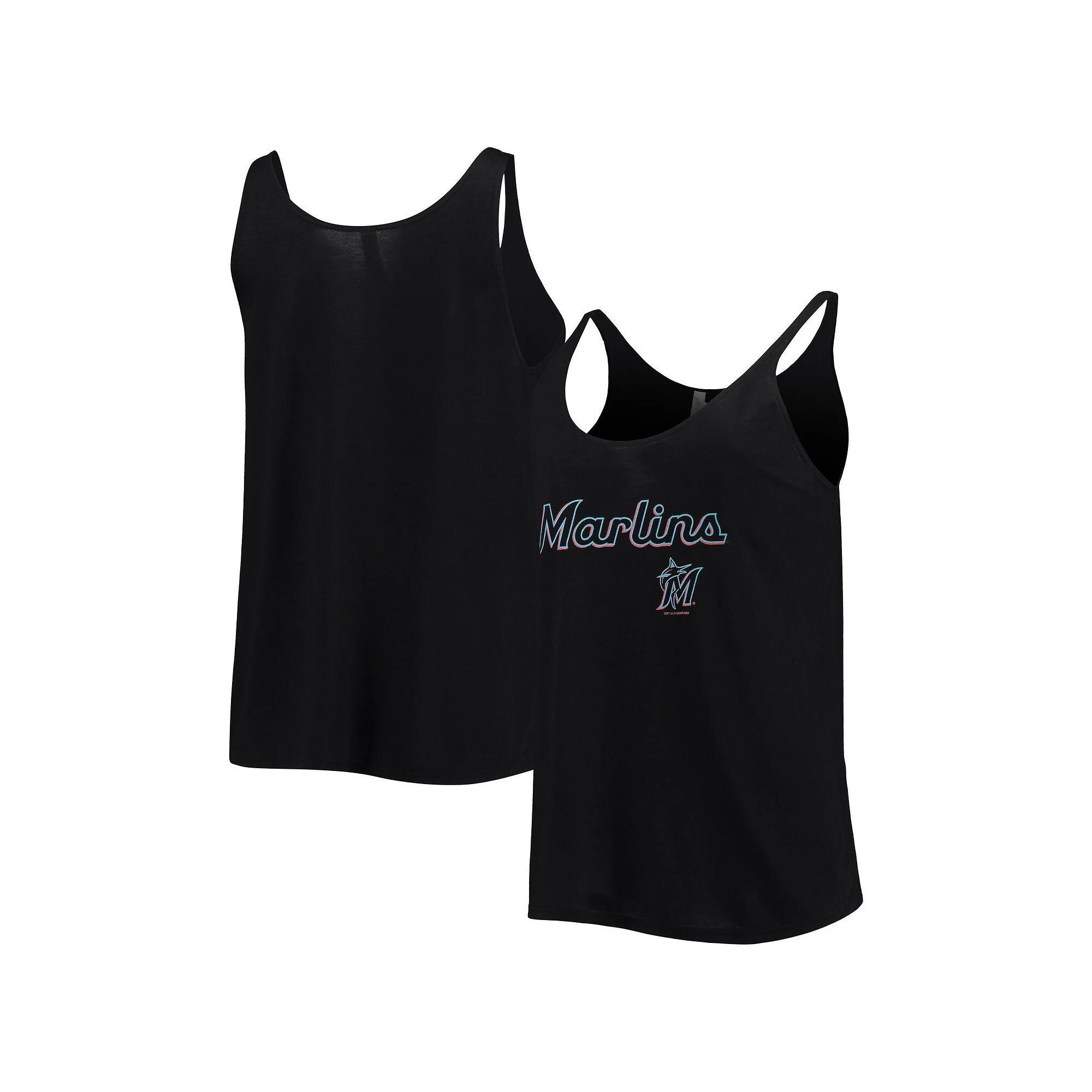 Women's Soft as a Grape Black Miami Marlins Slouchy Tank Top, Size: Large Product Image