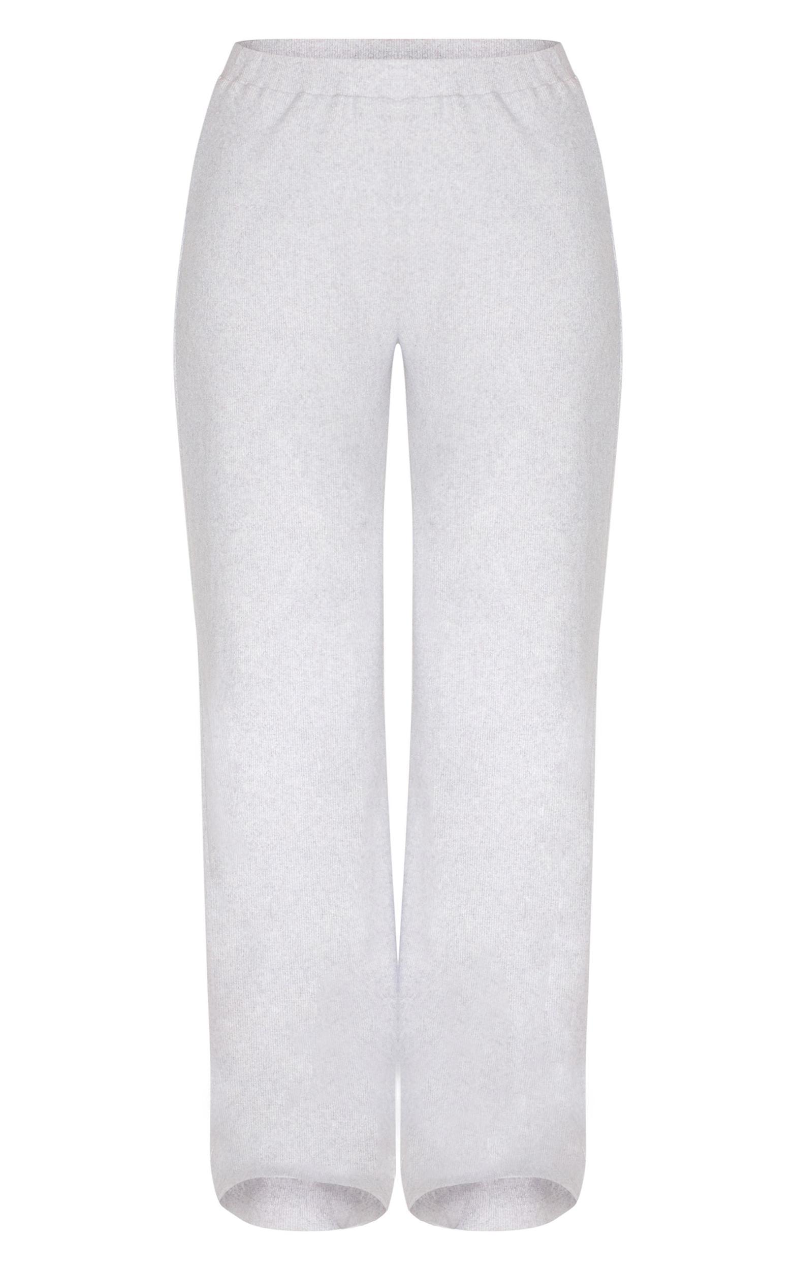 Ash Grey Brushed Rib Wide Leg Pants Product Image