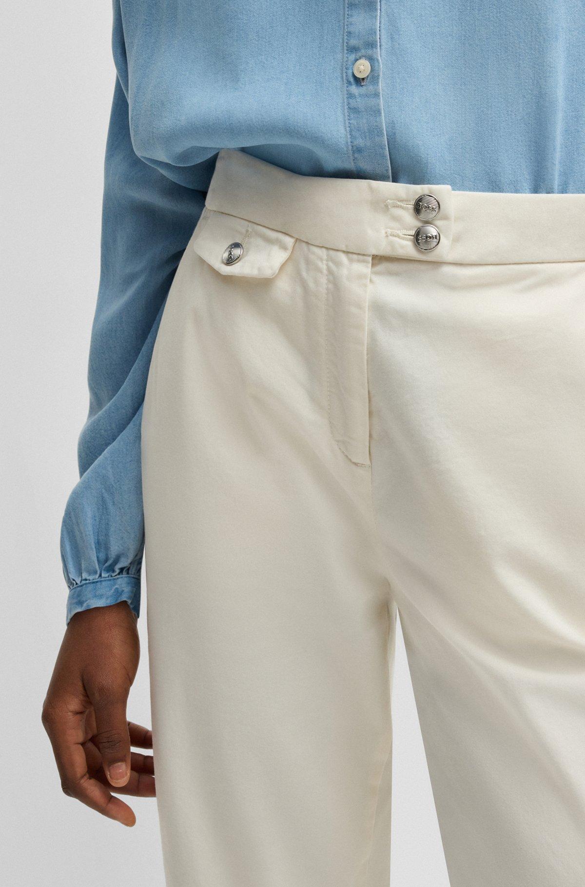 BOSS - Casual chinos in stretch-cotton satin - White Product Image