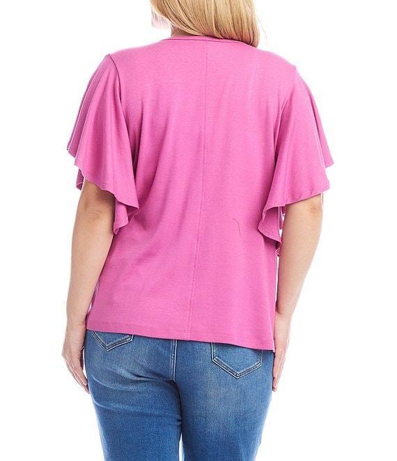 Karen Kane Plus Size Organic Cotton Blend V-Neck Short Flouncy Ruffle Sleeve Top Product Image