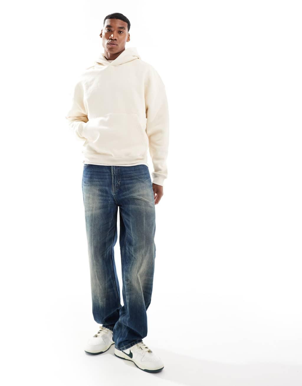 Pull&Bear boxy fit hoodie in ecru Product Image