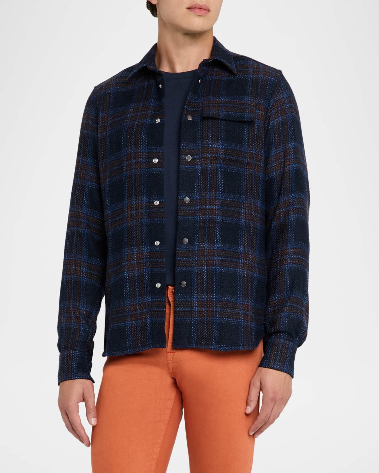 Men's Wool-Blend Plaid Snap-Front Overshirt Product Image