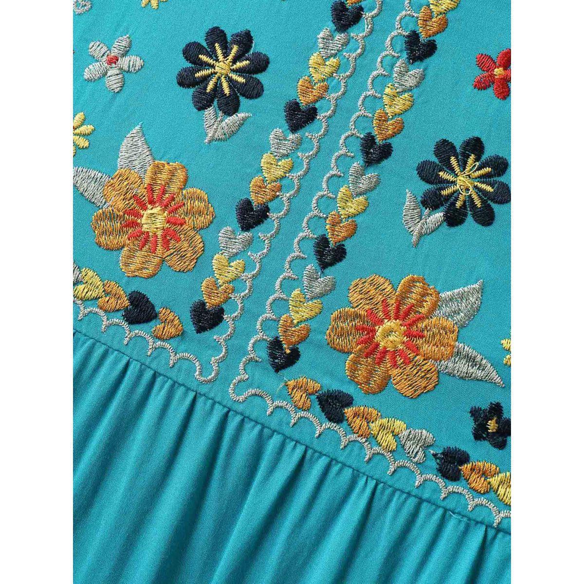 Plus Size Rayon Floral Embroidered Pockets Midi Dress Arctic Women V-neck Sleeveless Curvy BloomChic 18-20/2X Product Image