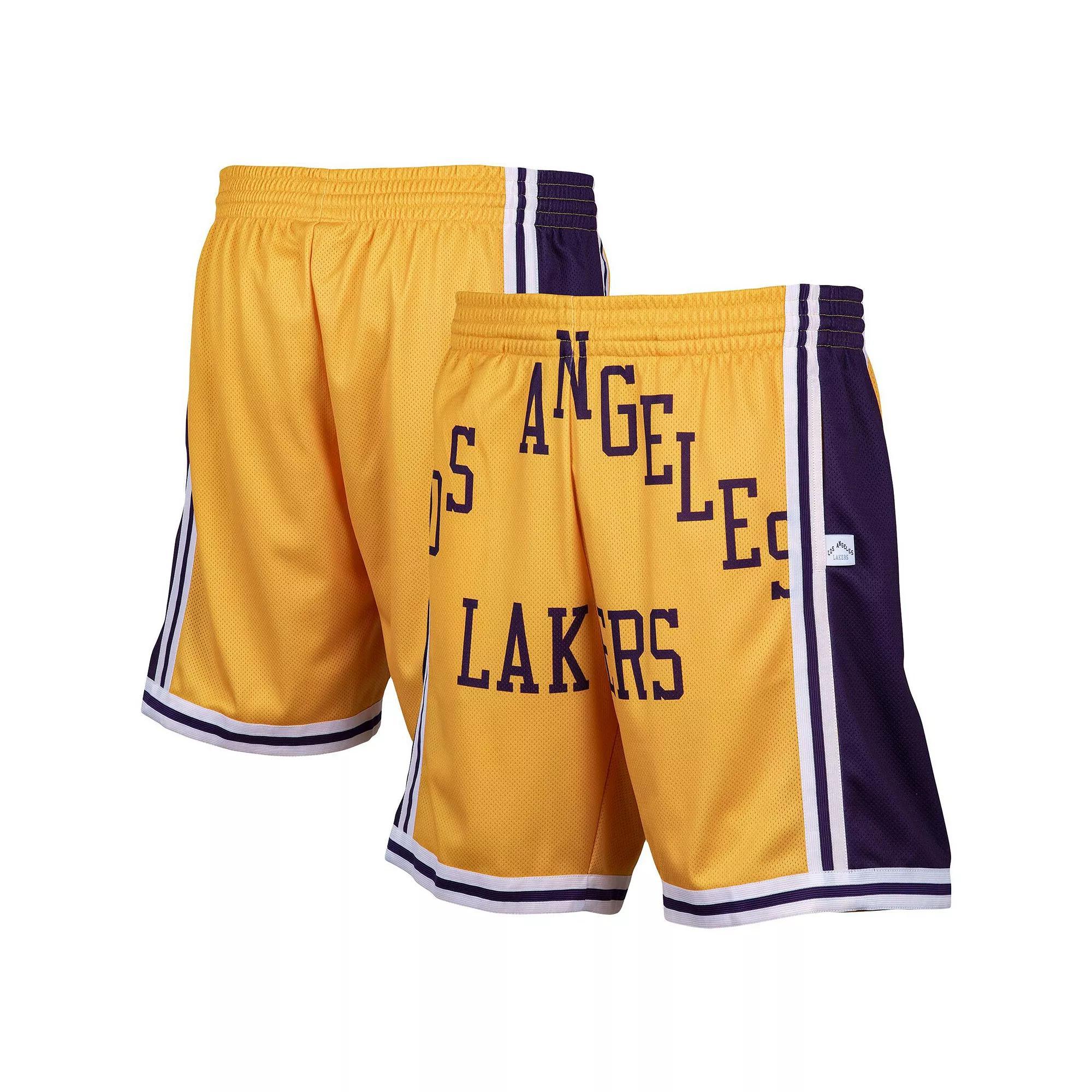 Men's Mitchell & Ness Gold Los Angeles Lakers Hardwood Classics Big Face 2.0 Shorts, Size: Small Product Image