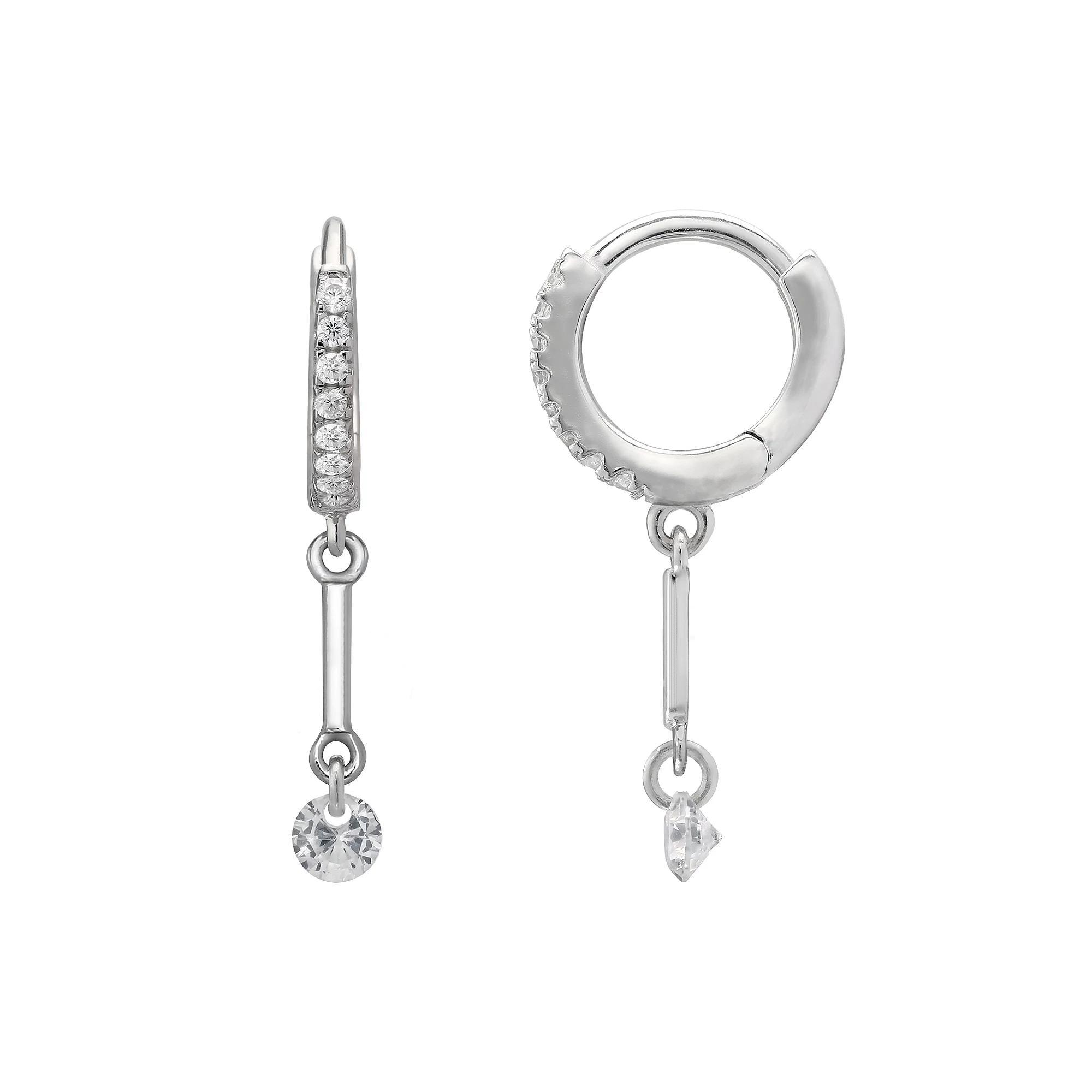 PRIMROSE Sterling Silver Initial Huggie Hoop Drop Earrings, Women's, Sterling Silver U Product Image