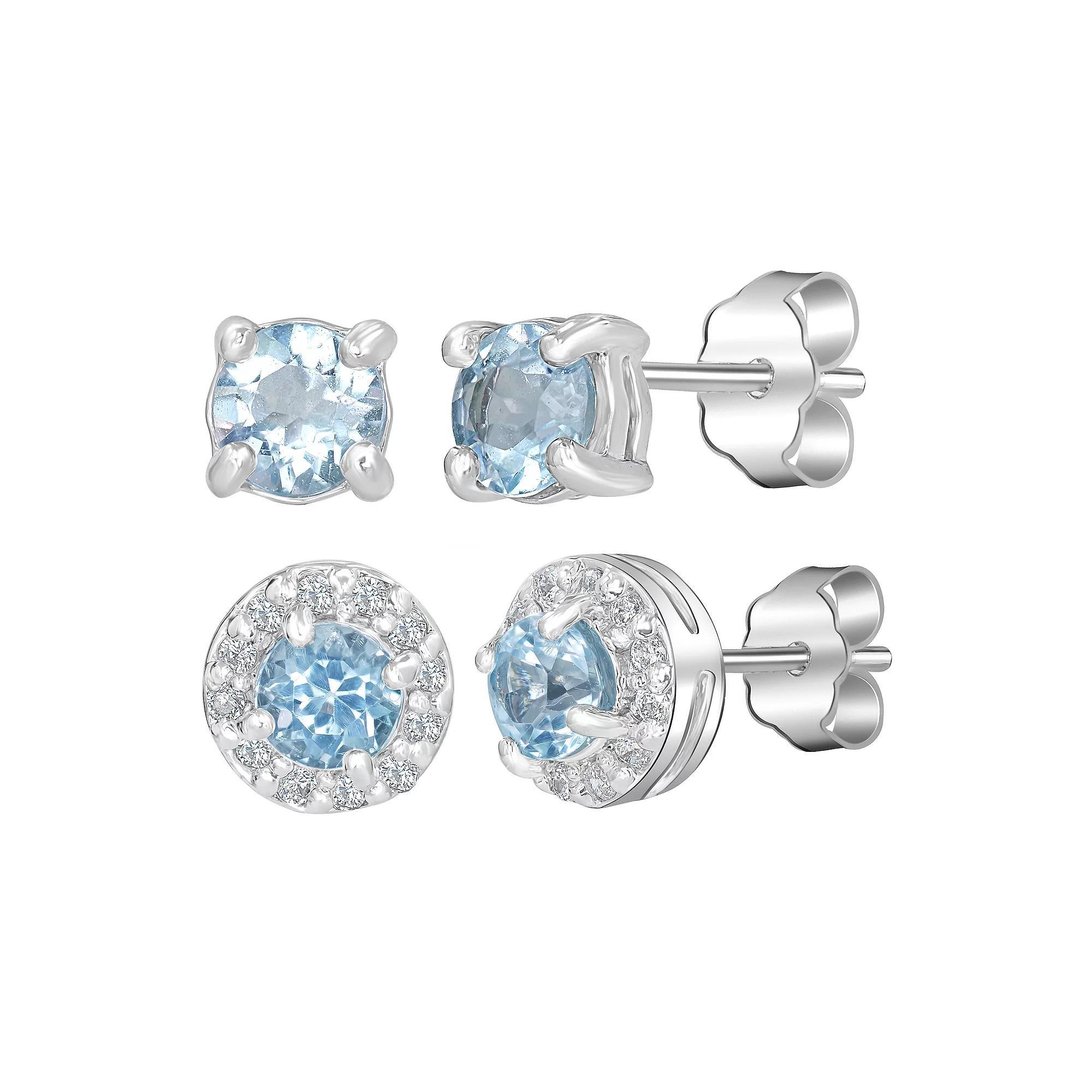 Gemistry Sterling Silver Round White Topaz & Topaz Earring Trio Set, Women's, Purple Blue Topaz Product Image