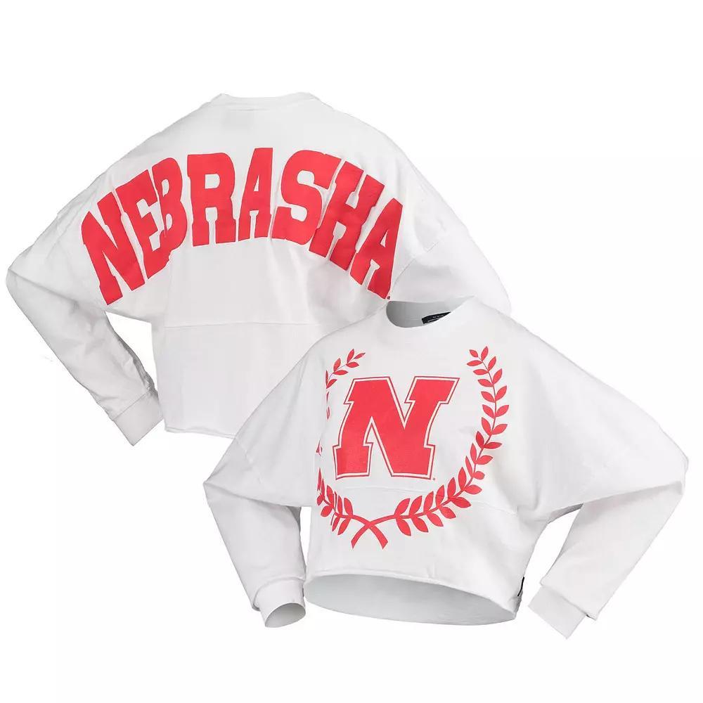 Women's White Nebraska Huskers Laurels Crop Long Sleeve T-Shirt, Size: XL Product Image
