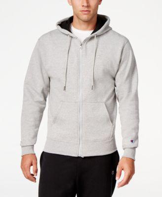 Mens Champion Powerblend Full-Zip Hoodie, C Logo Oxford Grey XL Product Image