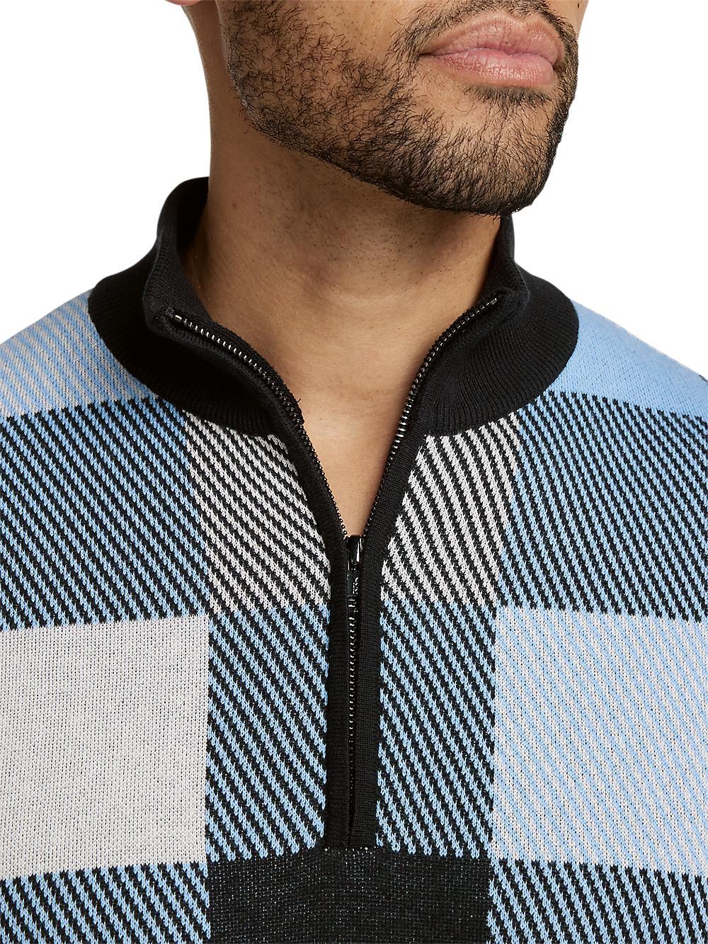 Cotton Quarter Zip Mock Neck Sweater - Blue Multi Product Image