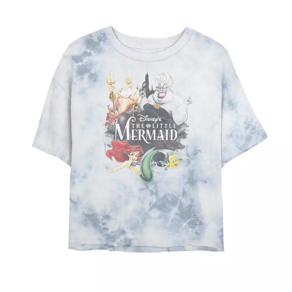 Juniors' Disney Princess The Little Mermaid Movie Cover Bombard Wash Crop Graphic Tee, Women's, Size: XL, White Blue Product Image