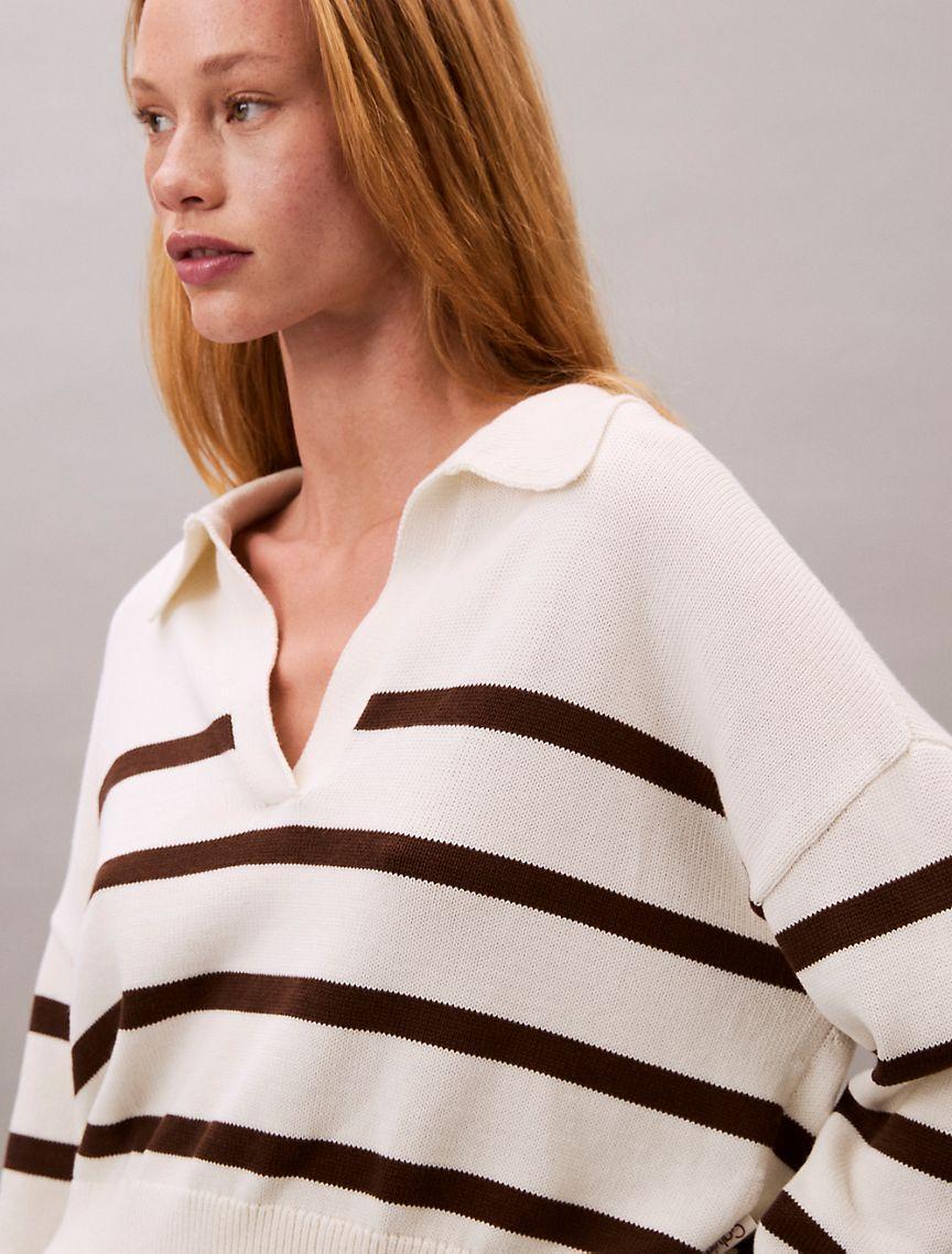 Smooth Cotton Johnny Collar Polo Sweater Product Image