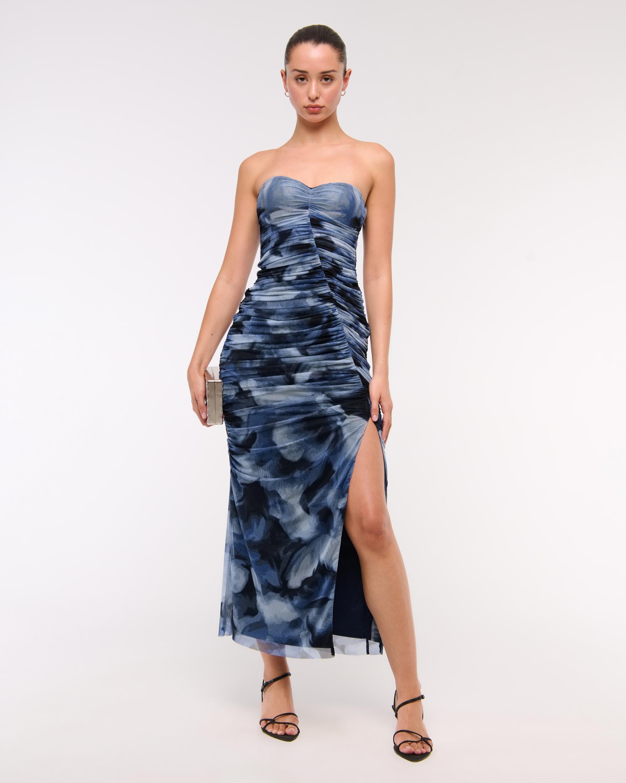 Mesh Strapless Ruched Maxi Dress Product Image