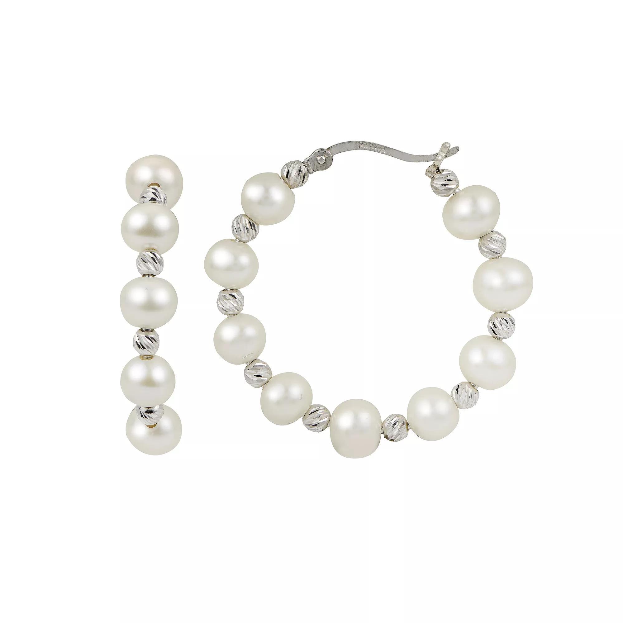 PearLustre by Imperial Sterling Silver Cultured Pearl & Bead Hoop Earrings, Womens Product Image