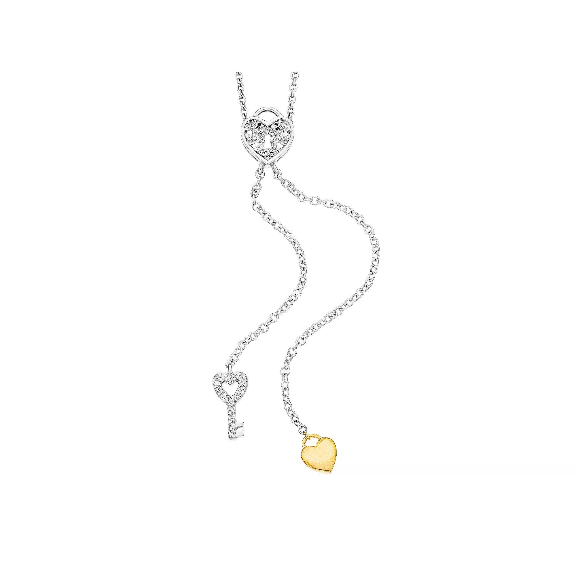 Two Tone Sterling Silver Diamond Accent Heart & Key Pendant Necklace, Women's, Size: 18" Product Image
