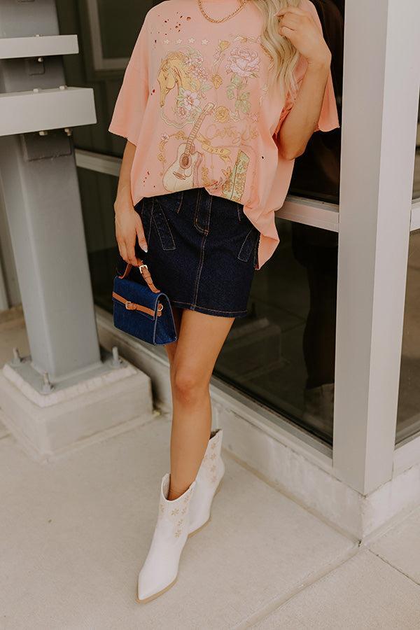 The Kaeli High Waist Denim Skirt in Dark Wash Product Image