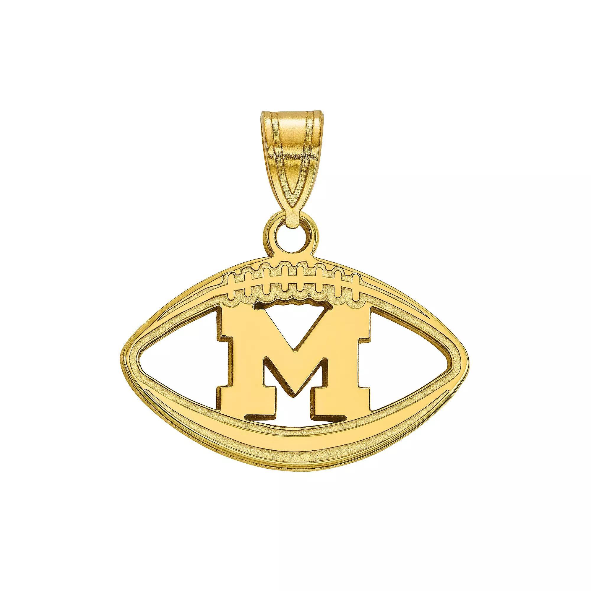LogoArt 14K Gold Plated Michigan Wolverines Pendant in Football, Womens Sterling Silver Product Image