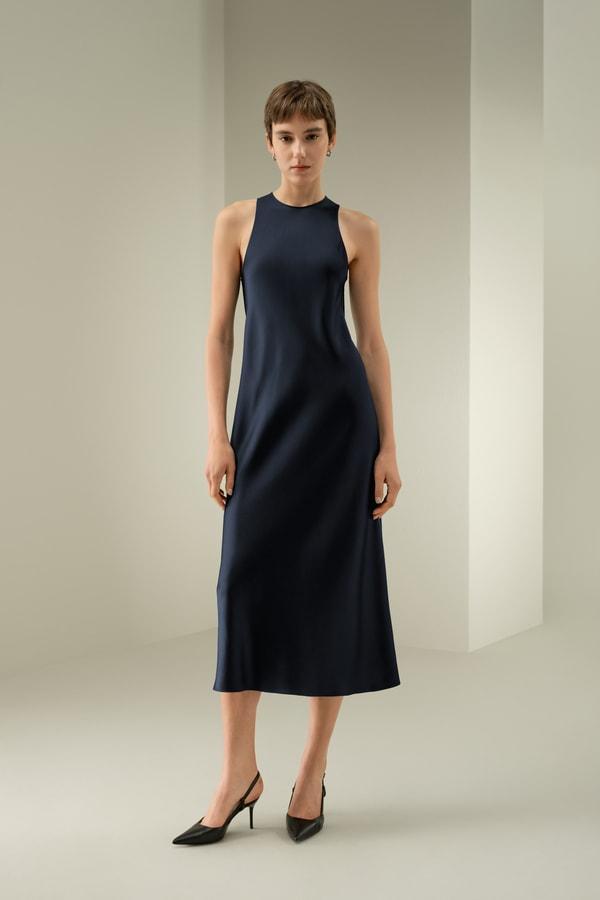 Sleek Sleeveless Silk Maxi Dress Product Image