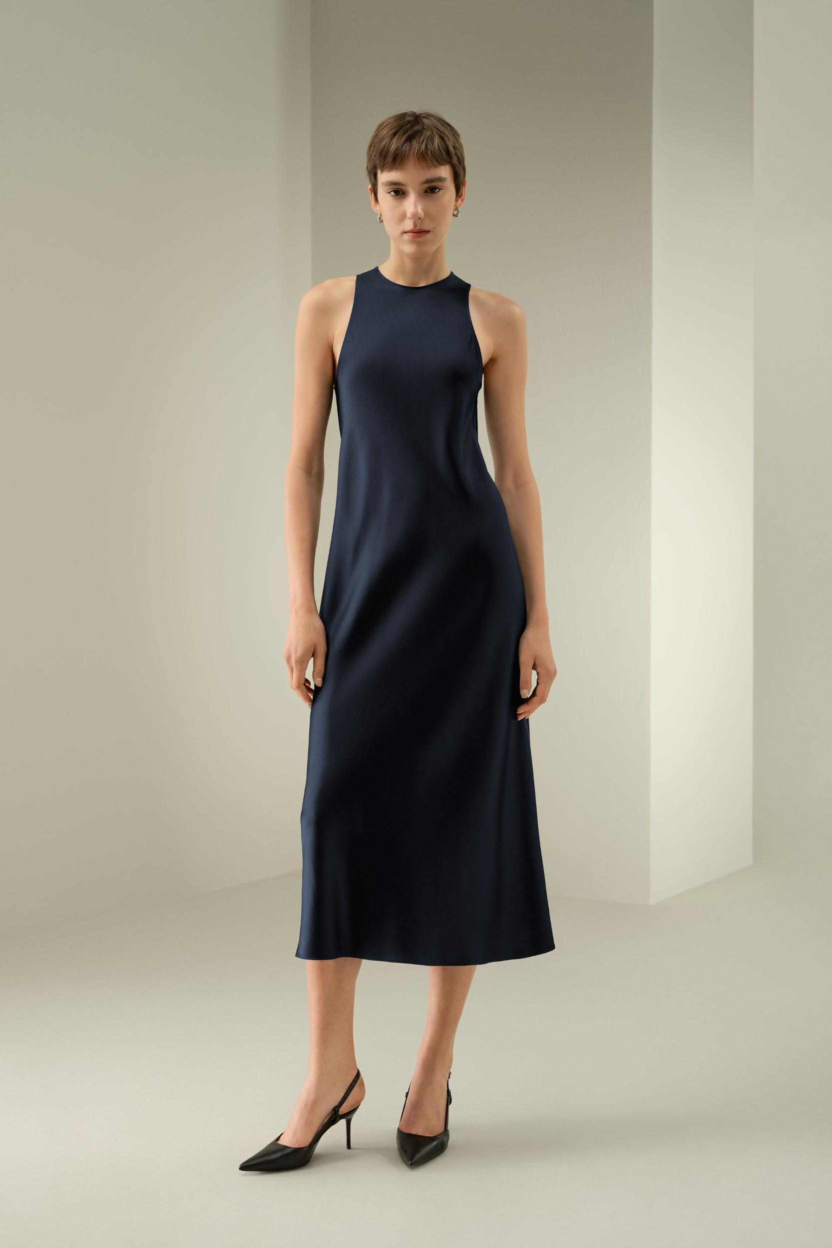 Sleek Sleeveless Silk Maxi Dress Product Image