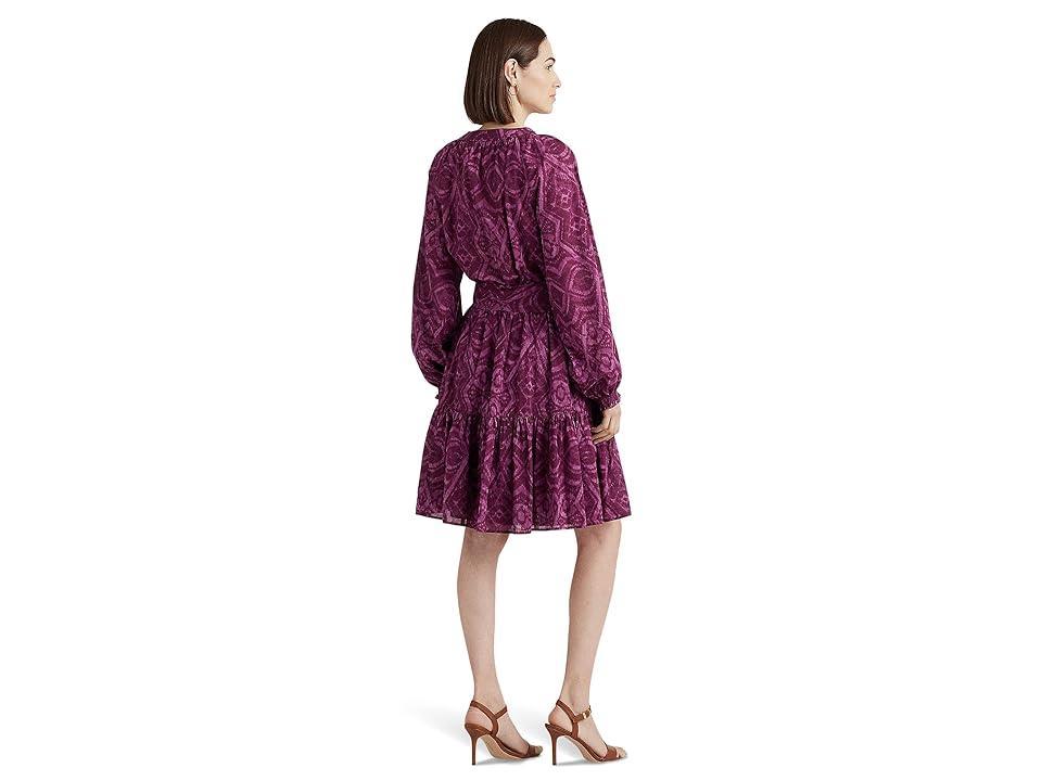 Lauren Ralph Lauren Geo-Print Belted Cotton Voile Dress (Plum ) Women's Dress Product Image