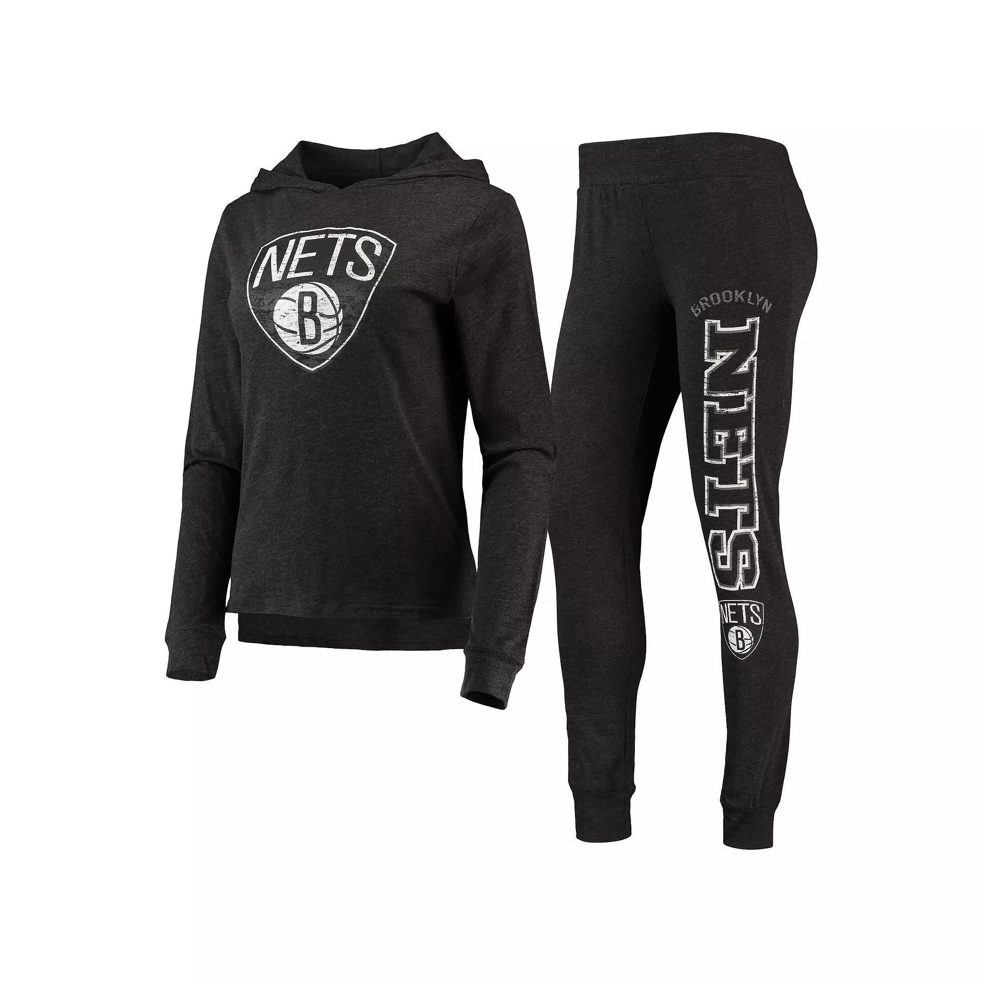 Women's Concepts Sport Black Brooklyn Nets Hoodie & Pants Sleep Set, Size: Medium Product Image