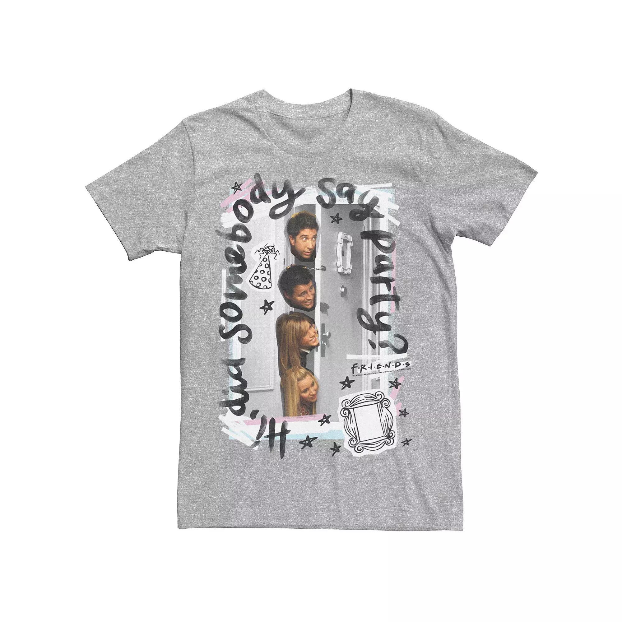 Mens Friends Hi Did Somebody Say Party Group Shot Tee Athletic Grey Product Image