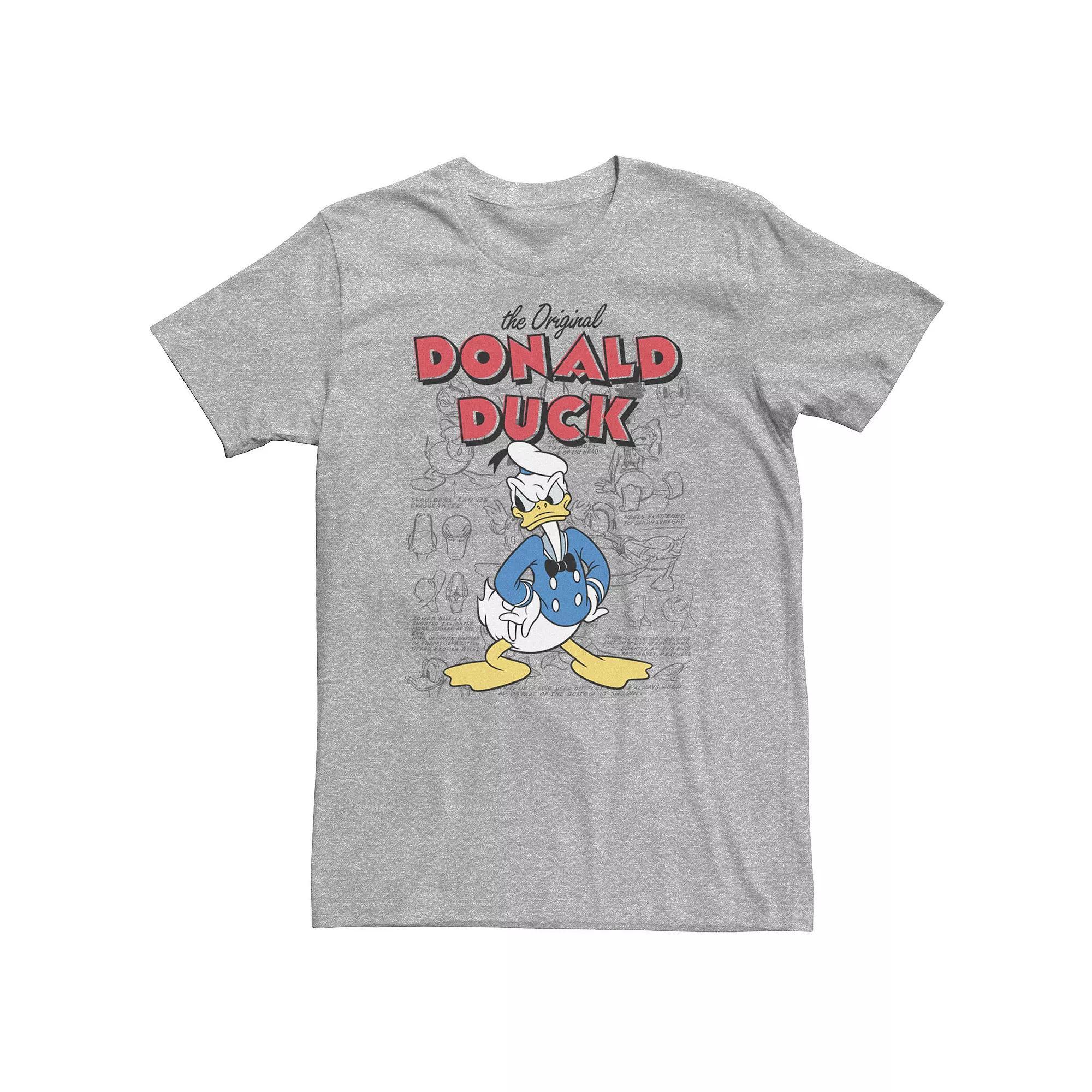 Big & Tall Disney Donald Duck Original Donald How To Draw Background Tee, Men's, Size: XXL Tall, Athletic Grey Product Image