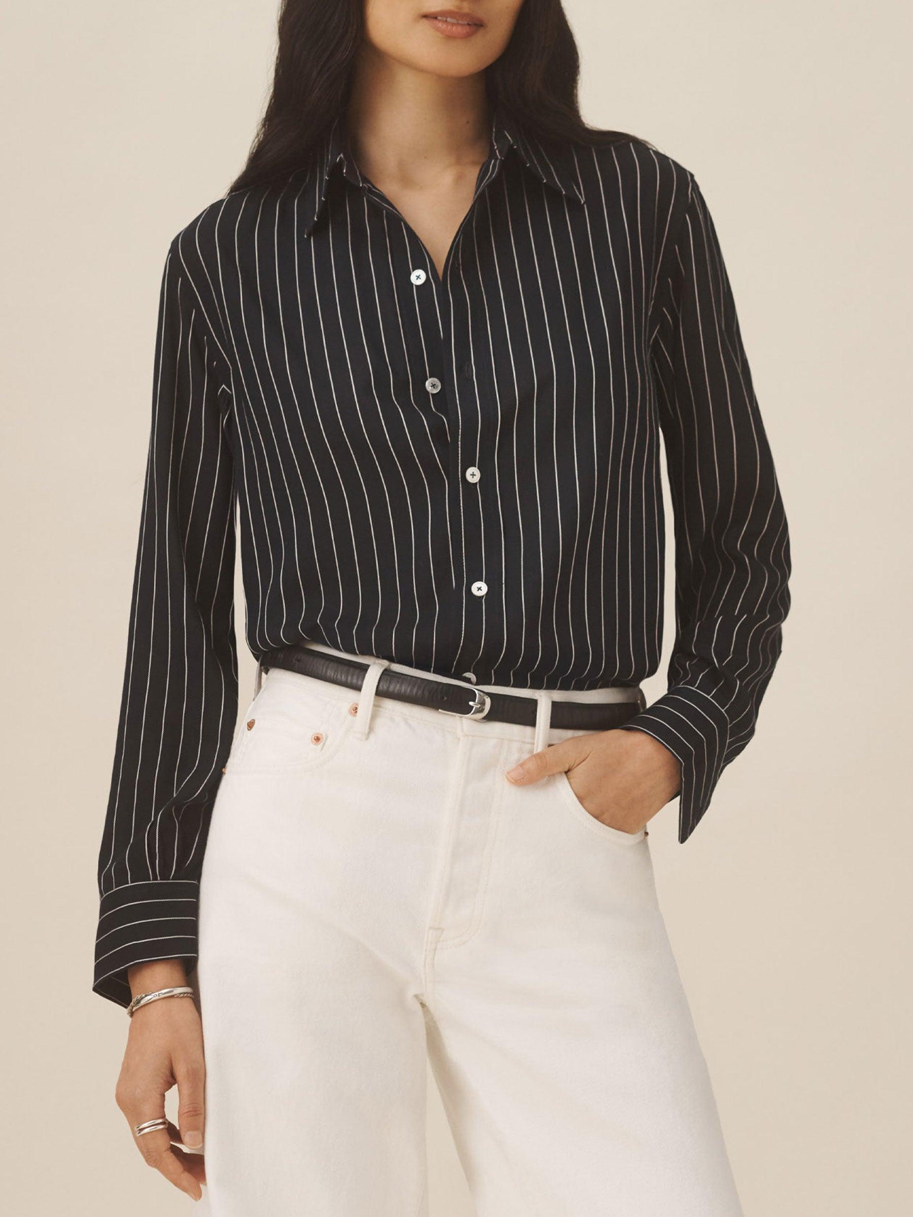 Dark Navy/White Stripe Poet Shirt Product Image