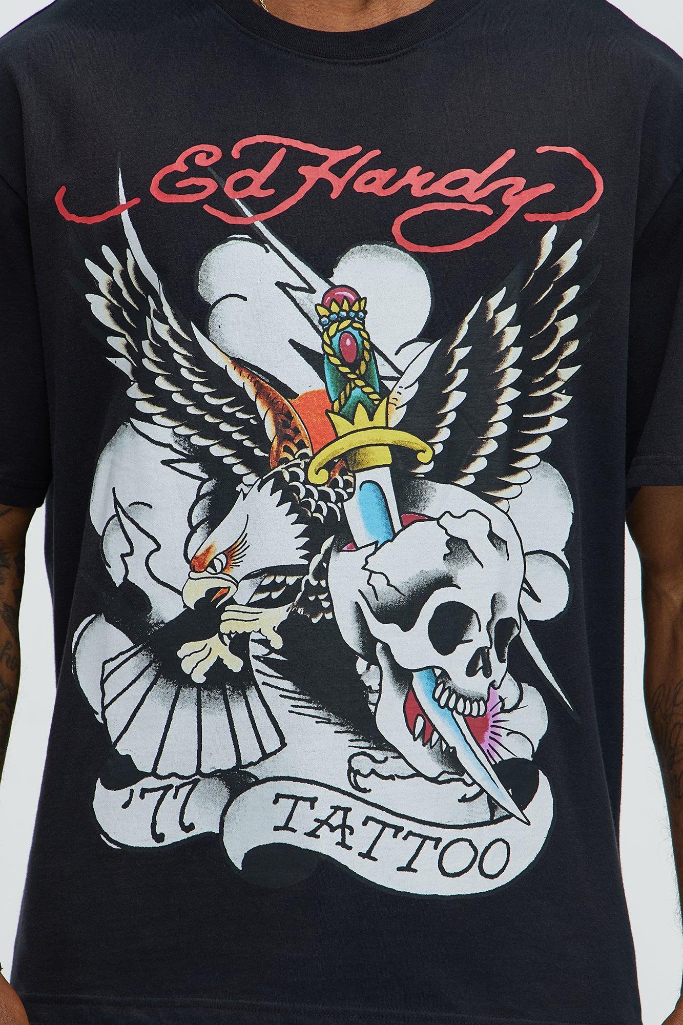 Ed Hardy 77 Eagle Oversized Short Sleeve Tee - Black Product Image