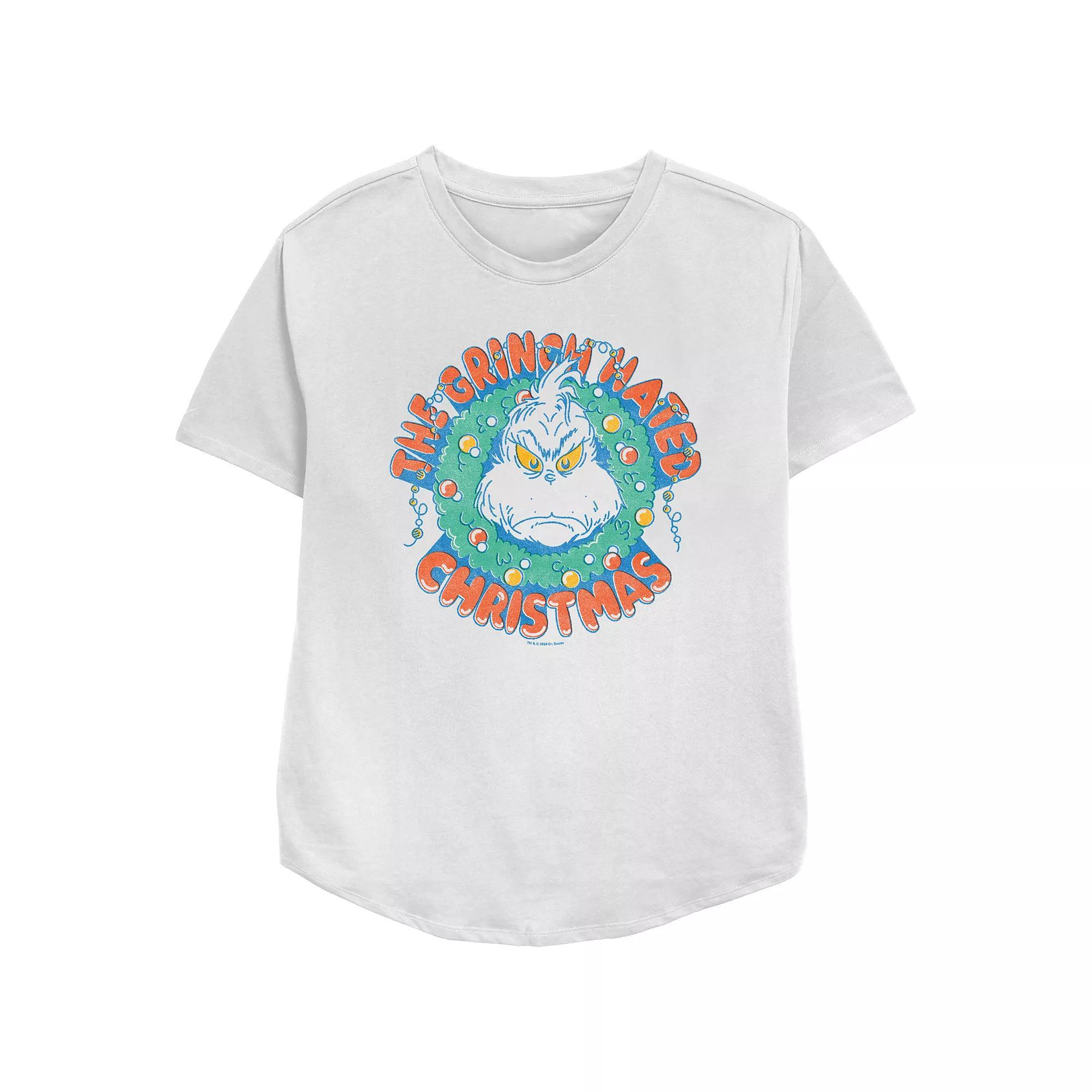 Womens Dr. Seuss The Grinch Hated Christmas Wreath Relaxed Fit Graphic Tee Product Image