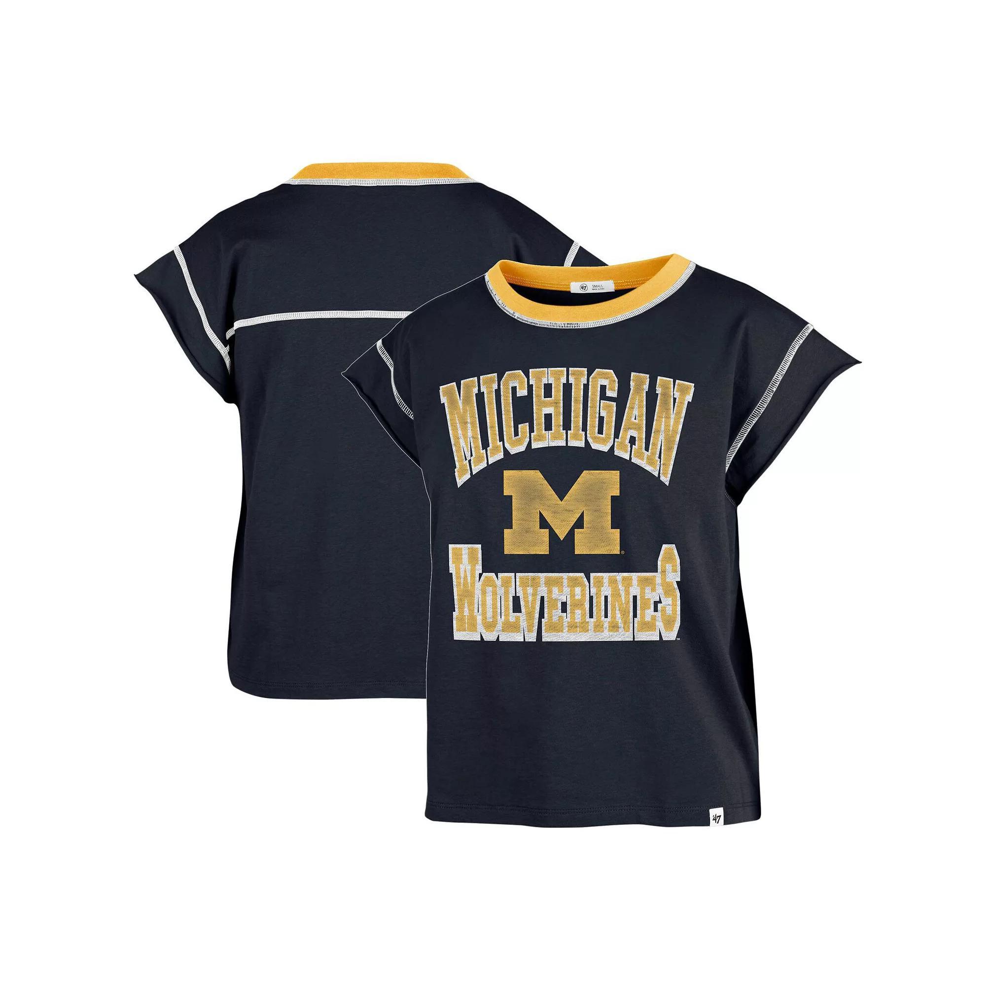 Women's '47 Navy Michigan Wolverines Sound Up Maya Cutoff T-Shirt, Size: Small, Blue Product Image