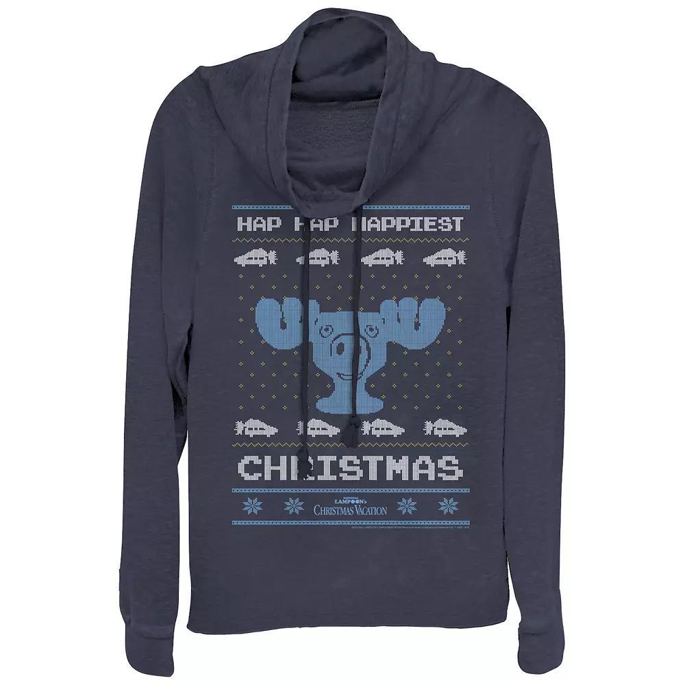 Women's Plus Christmas Vacation Happiest Christmas Cowlneck Graphic Lightweight Long Sleeve, Girl's, Size: 3XL, Blue Product Image