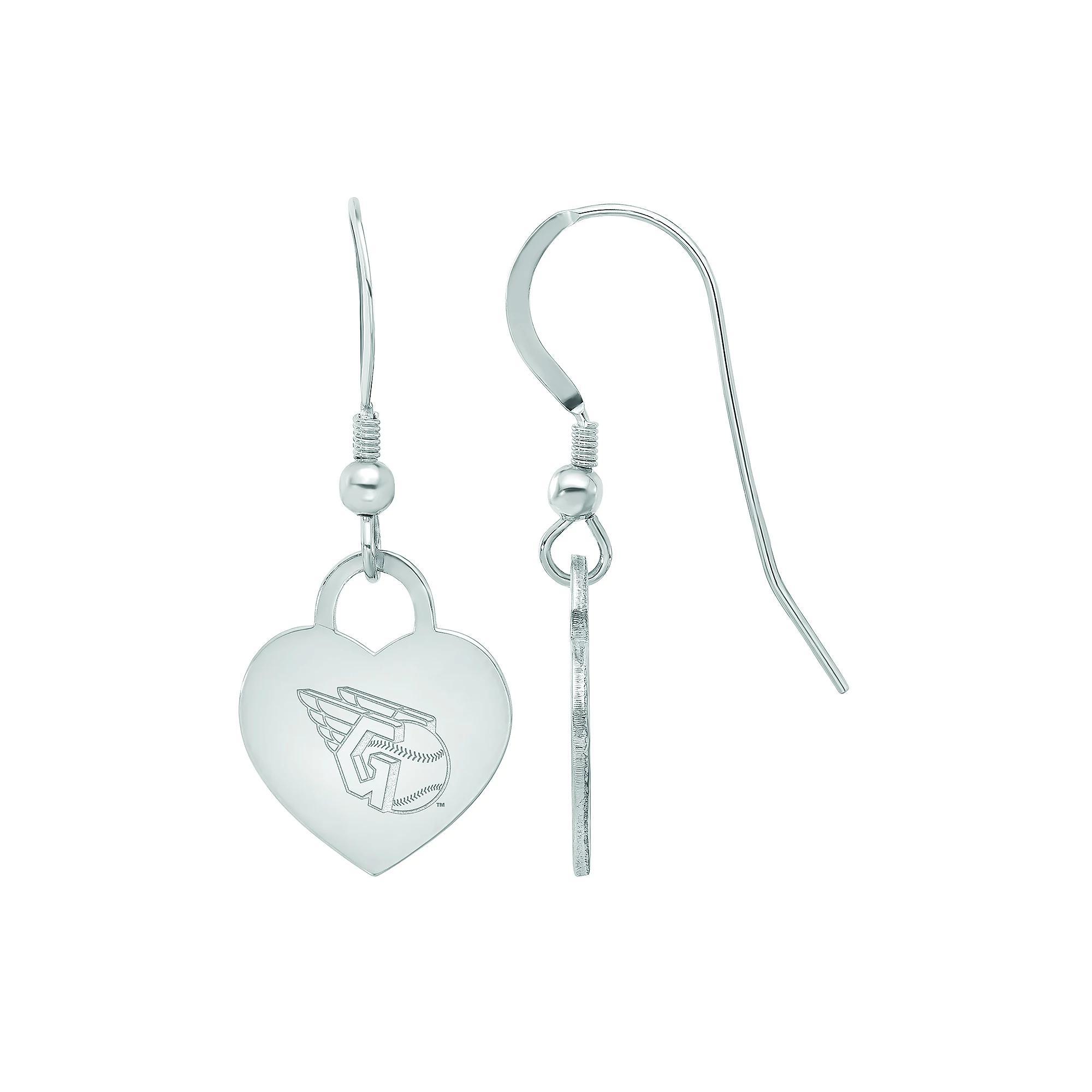 LogoArt Sterling Silver Cleveland Guardians Heart Dangle Earrings, Womens Product Image