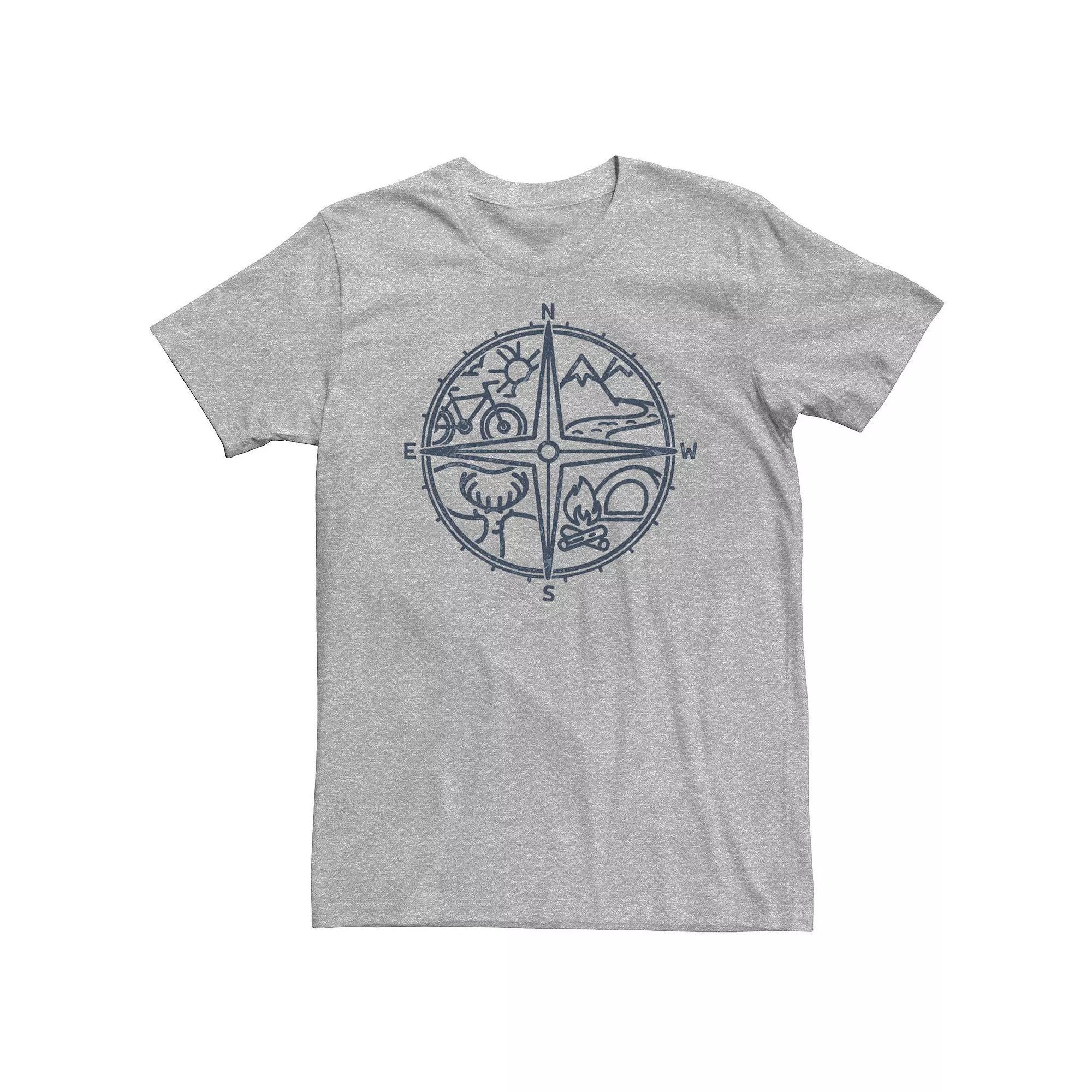 Big & Tall Outdoor Compass Line Art Graphic Tee, Men's, Size: XXL Tall, Athletic Grey Product Image