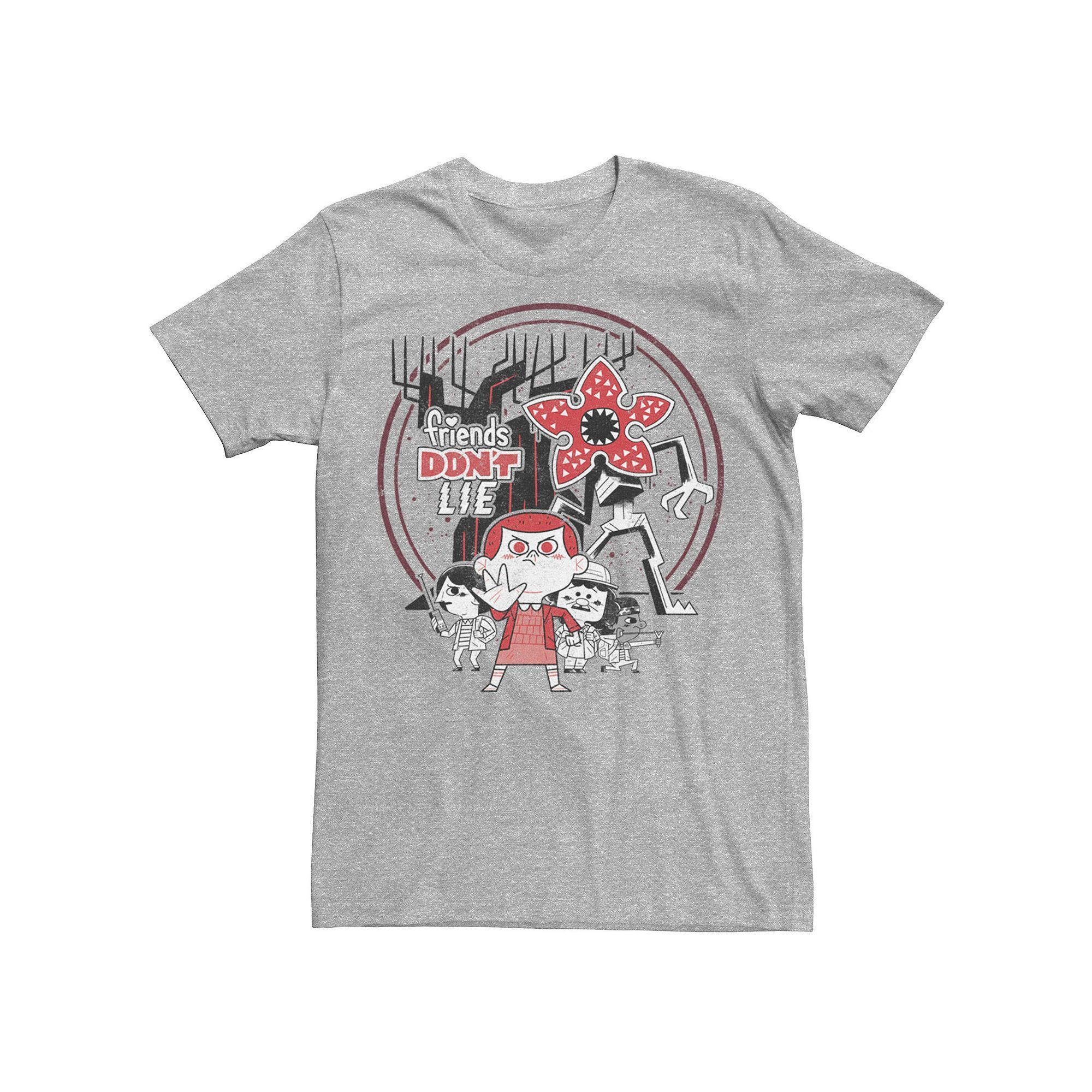 Men's Stranger Things Day Friends Don't Lie Chibi Group Shot Tee, Size: Medium, Athletic Grey Product Image