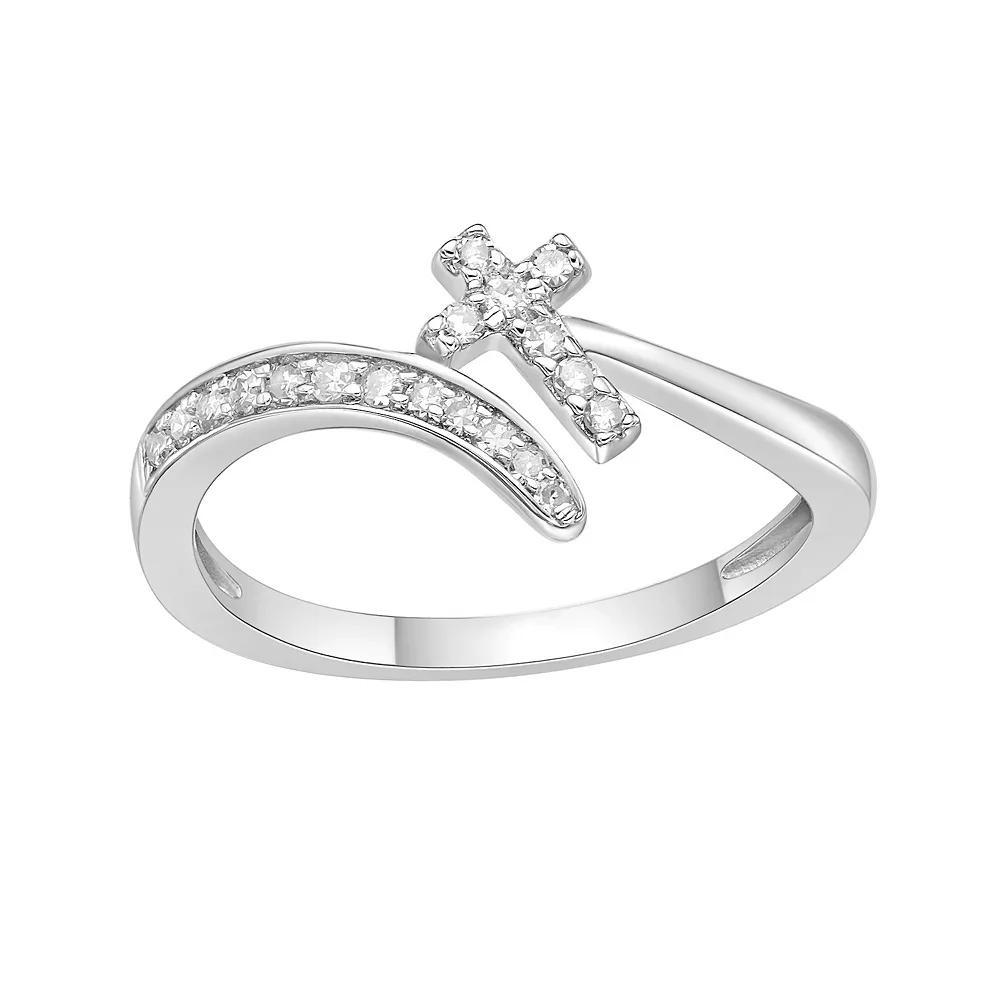 Gemminded Sterling Silver 1/6 Carat T.W. Diamond Cross Ring, Women's, Size: 7 Product Image
