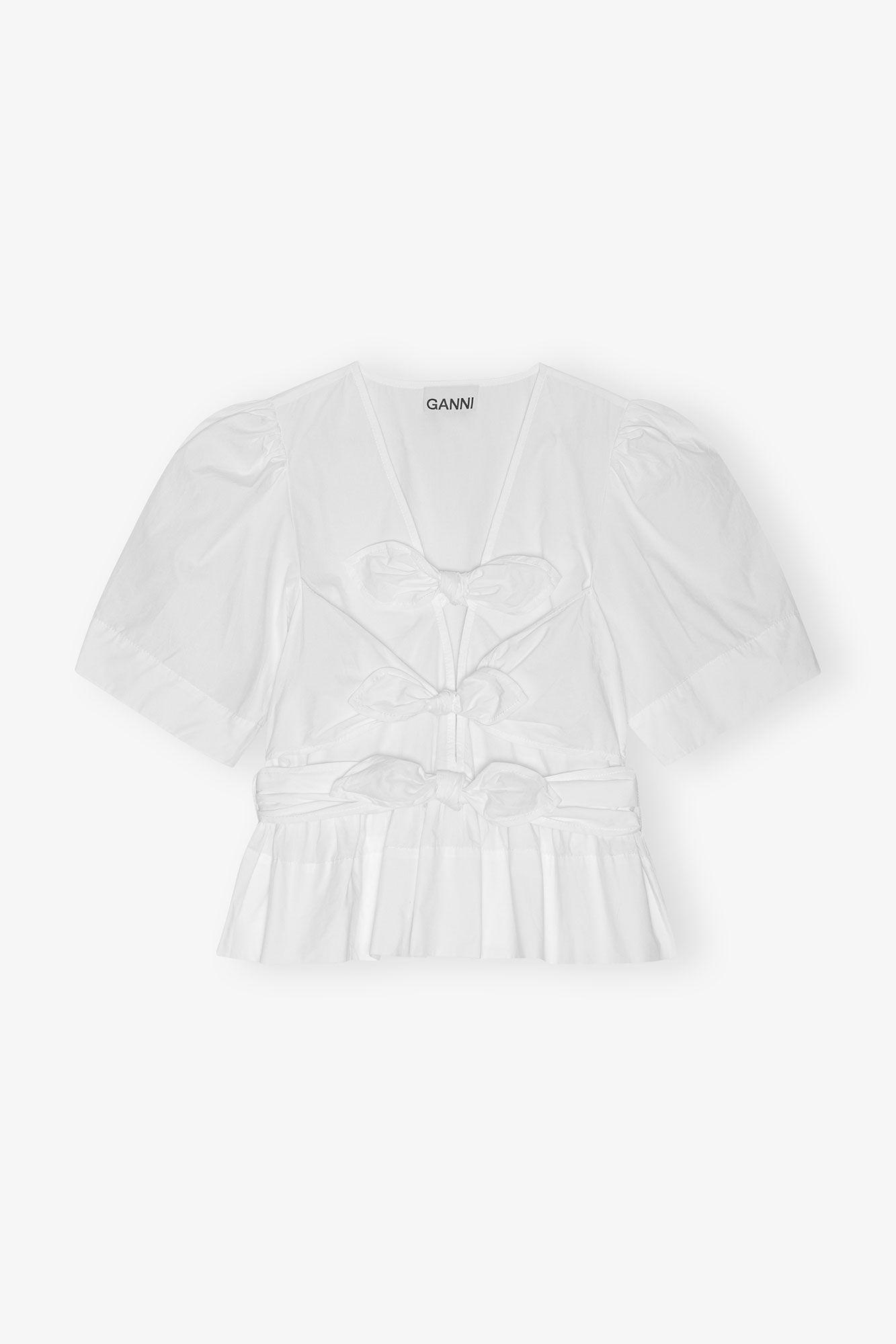 White Washed Stretch Cotton Tie Strap Blouse Product Image