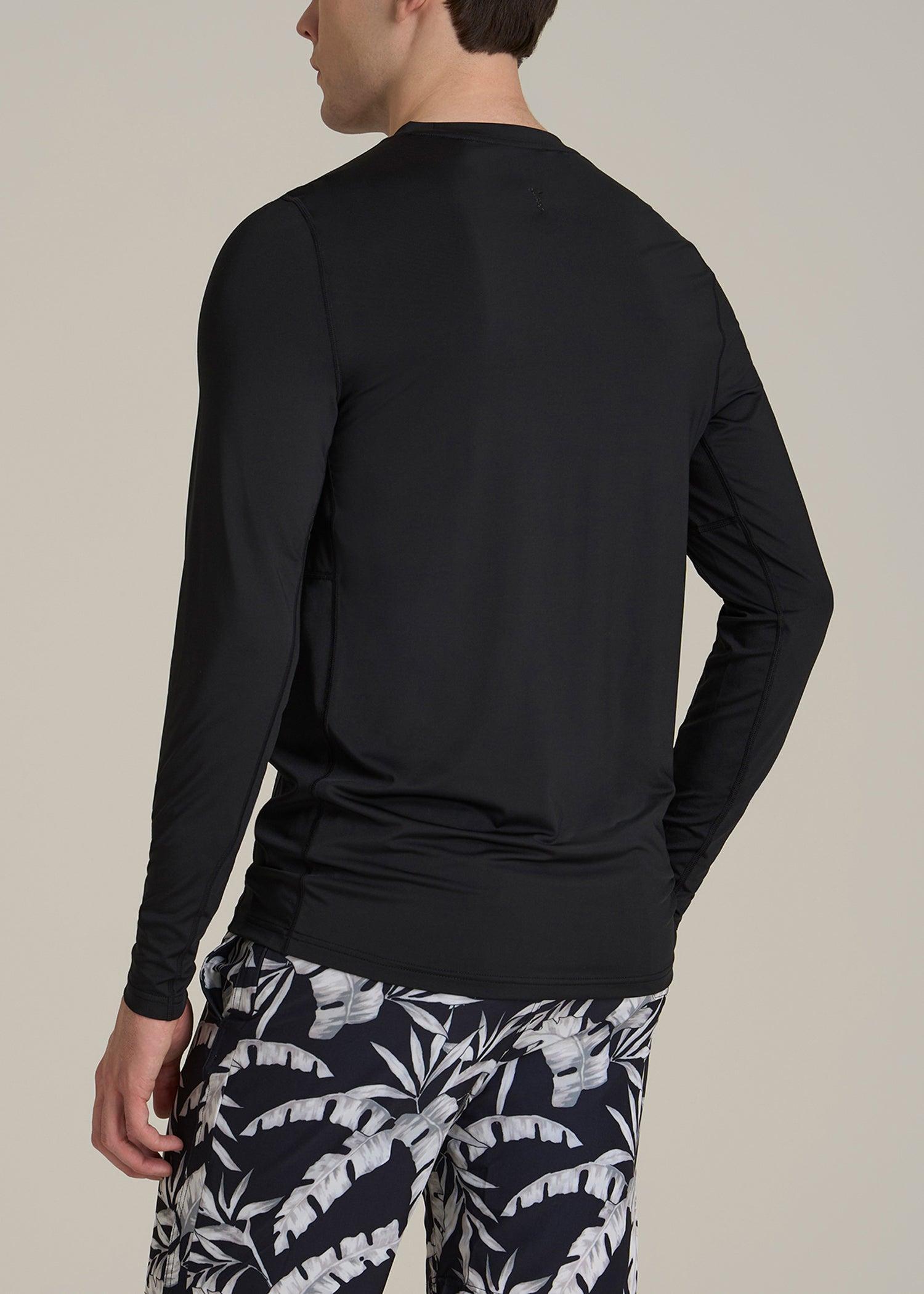 Long Sleeve UPF 50 Rash Guard for Tall Men in Black Product Image