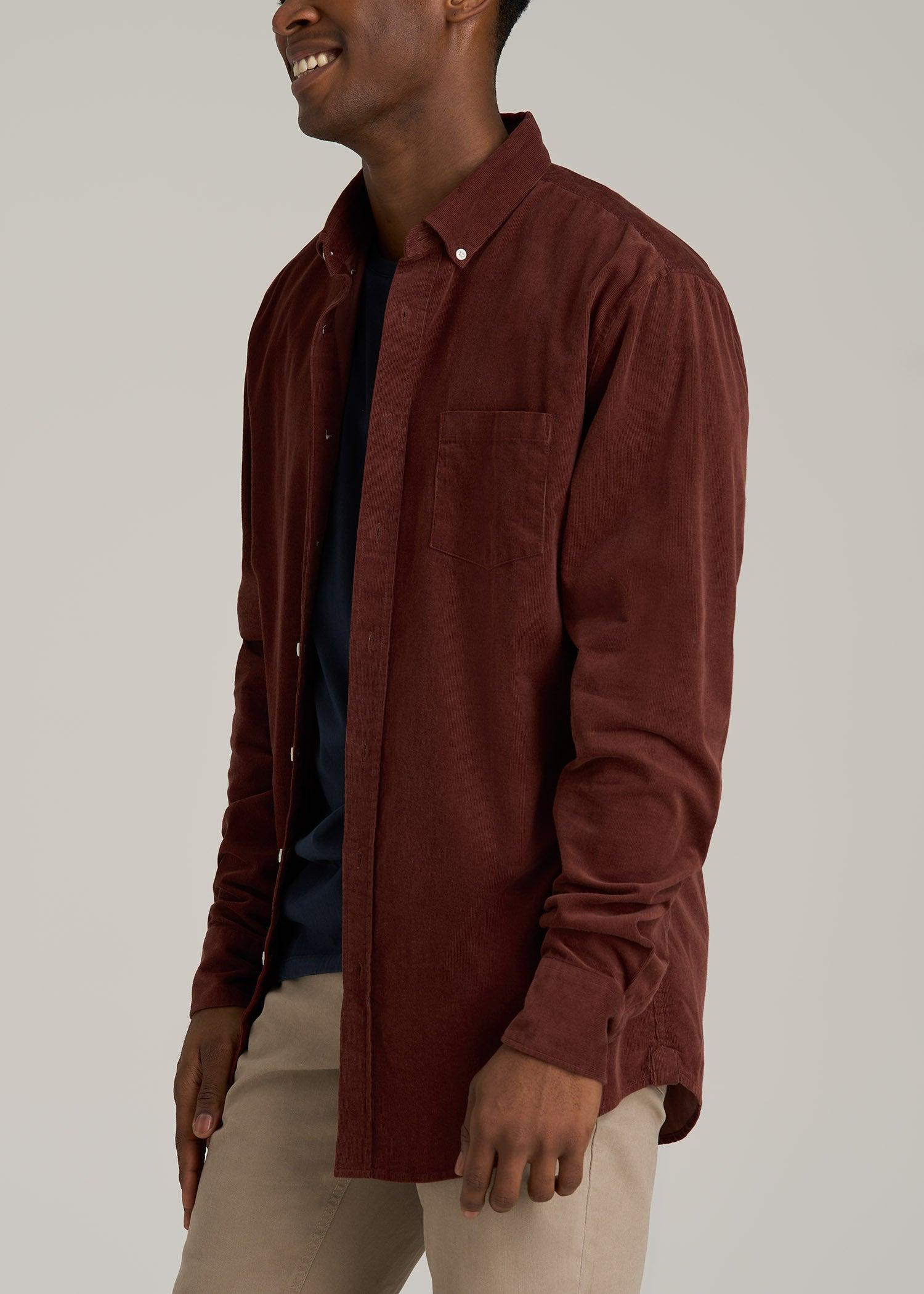 Pincord Button Shirt for Tall Men in Intense Rust Product Image