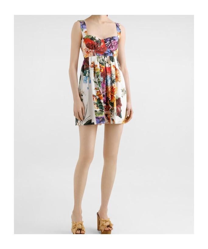 DOLCE & GABBANA Multicolor Sleeveless Dress With Bustier Style Neckline And All-over Floral Print In Cotton Woman Product Image