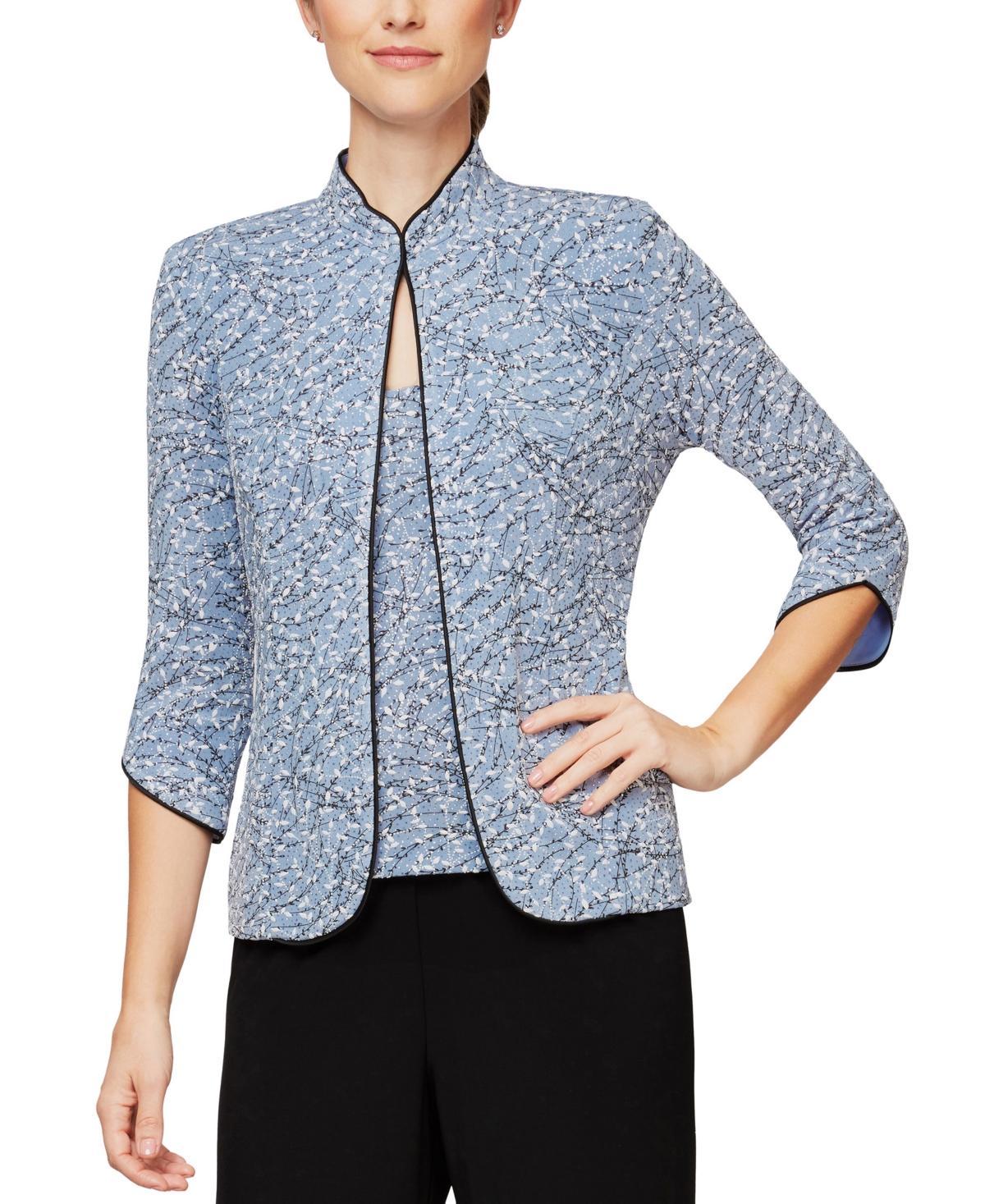 Alex Evenings Mock Neck 34 Sleeve Piping Glitter Embellished Printed 2 Product Image