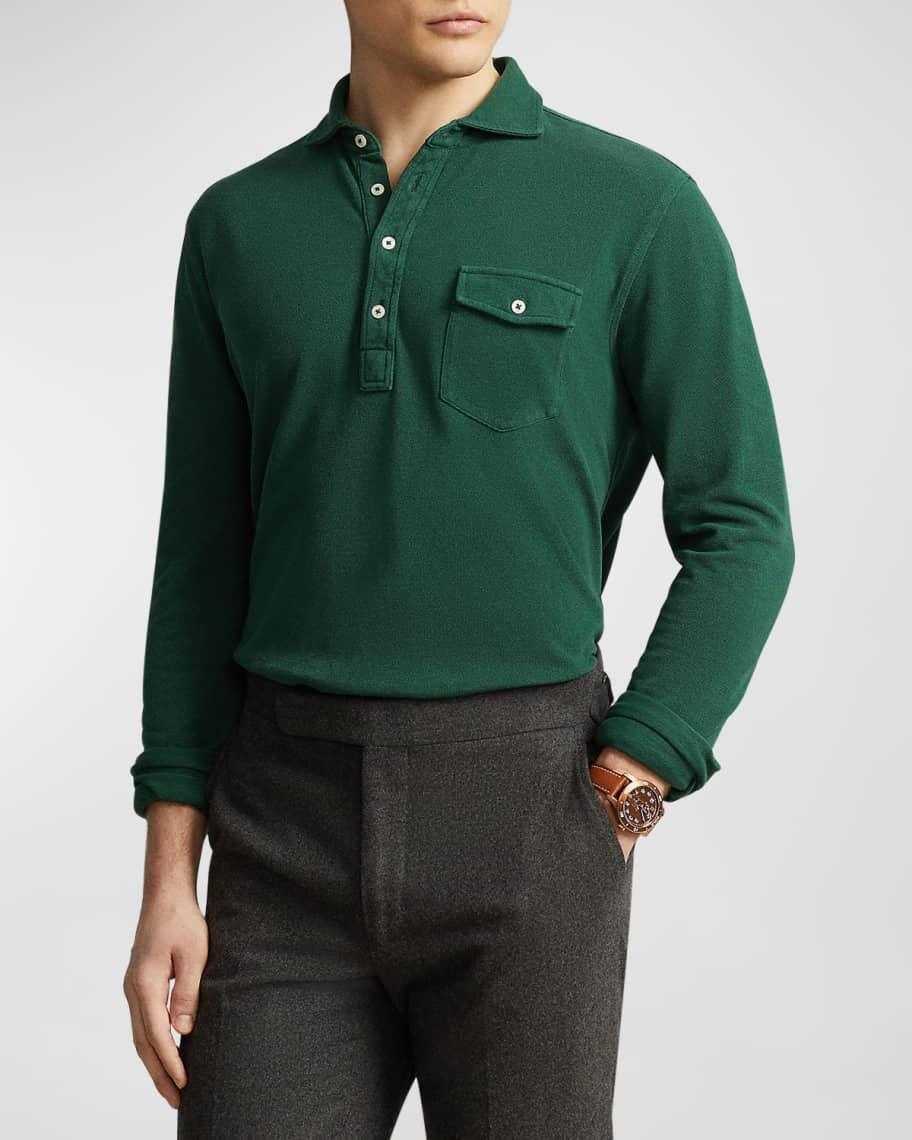 Mens Classic Fit Long-Sleeve Mesh Polo Shirt Product Image