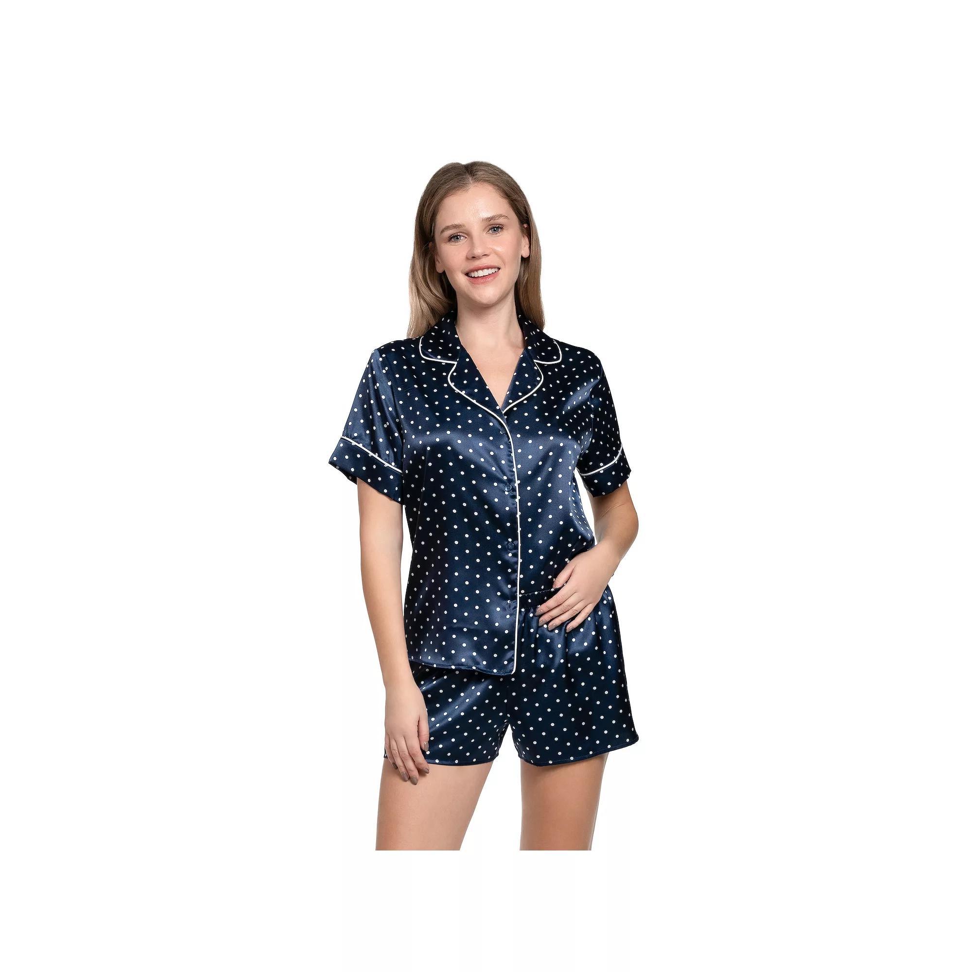 Women's Lilac+London 2-pc. Solid Satin Short Sleeve Pajama Top & Pajama Shorts Set, Size: Medium, Dottie Product Image