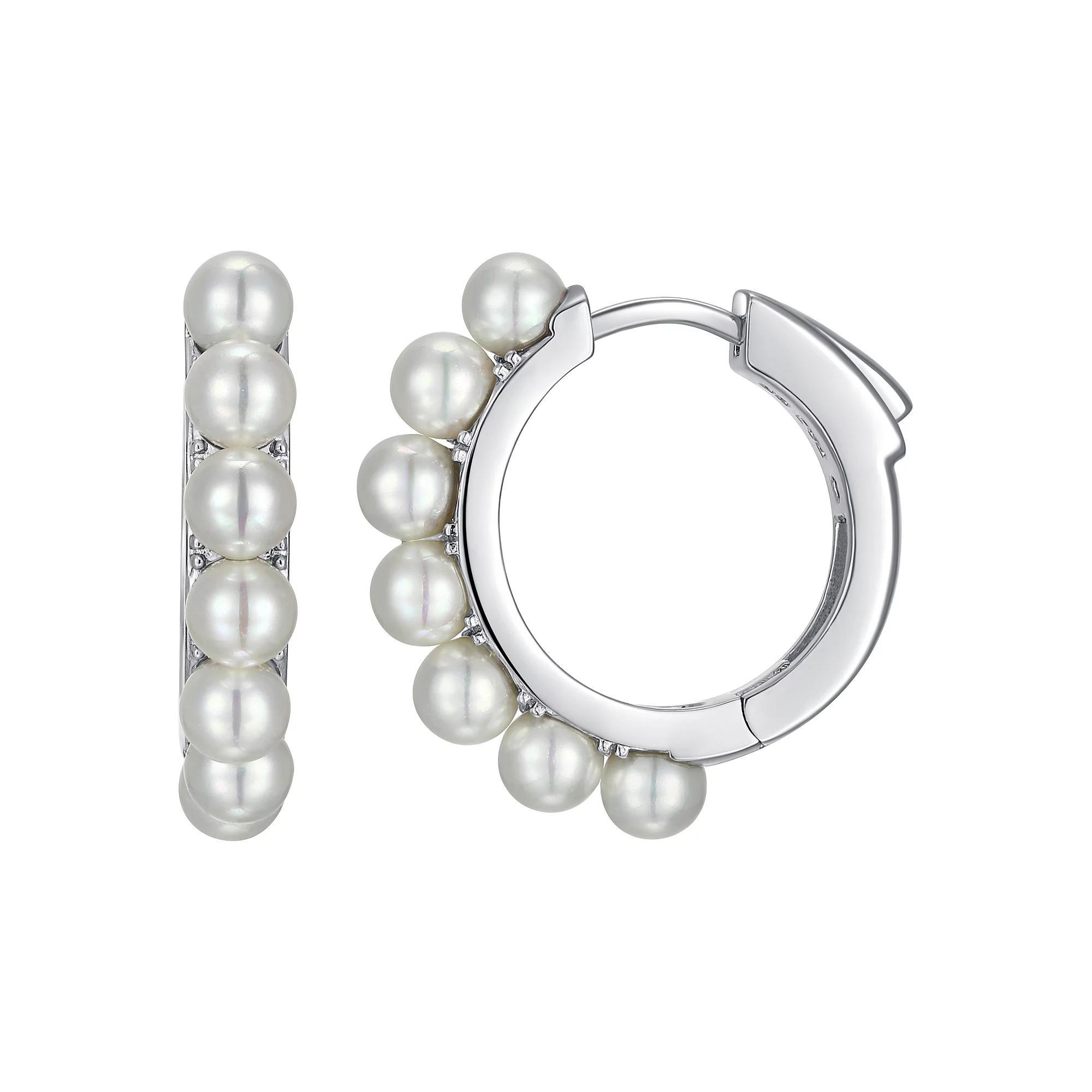 Sarafina Simulated Pearl Huggie Earrings, Women's, Silver Tone Product Image