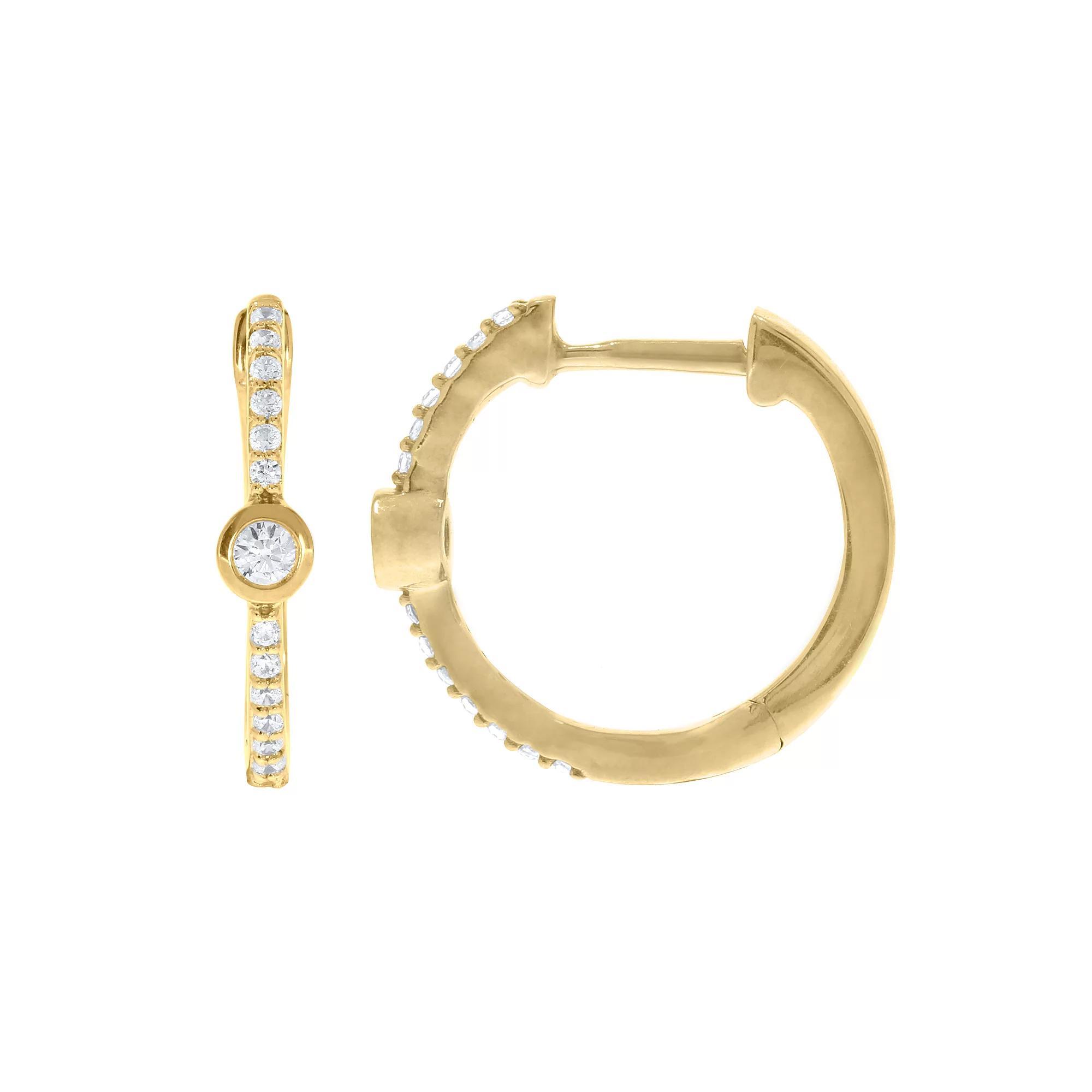 Sterling Silver 1/6 Carat T.W. Diamond Bezel Hoop Earrings, Women's, Gold Tone Product Image